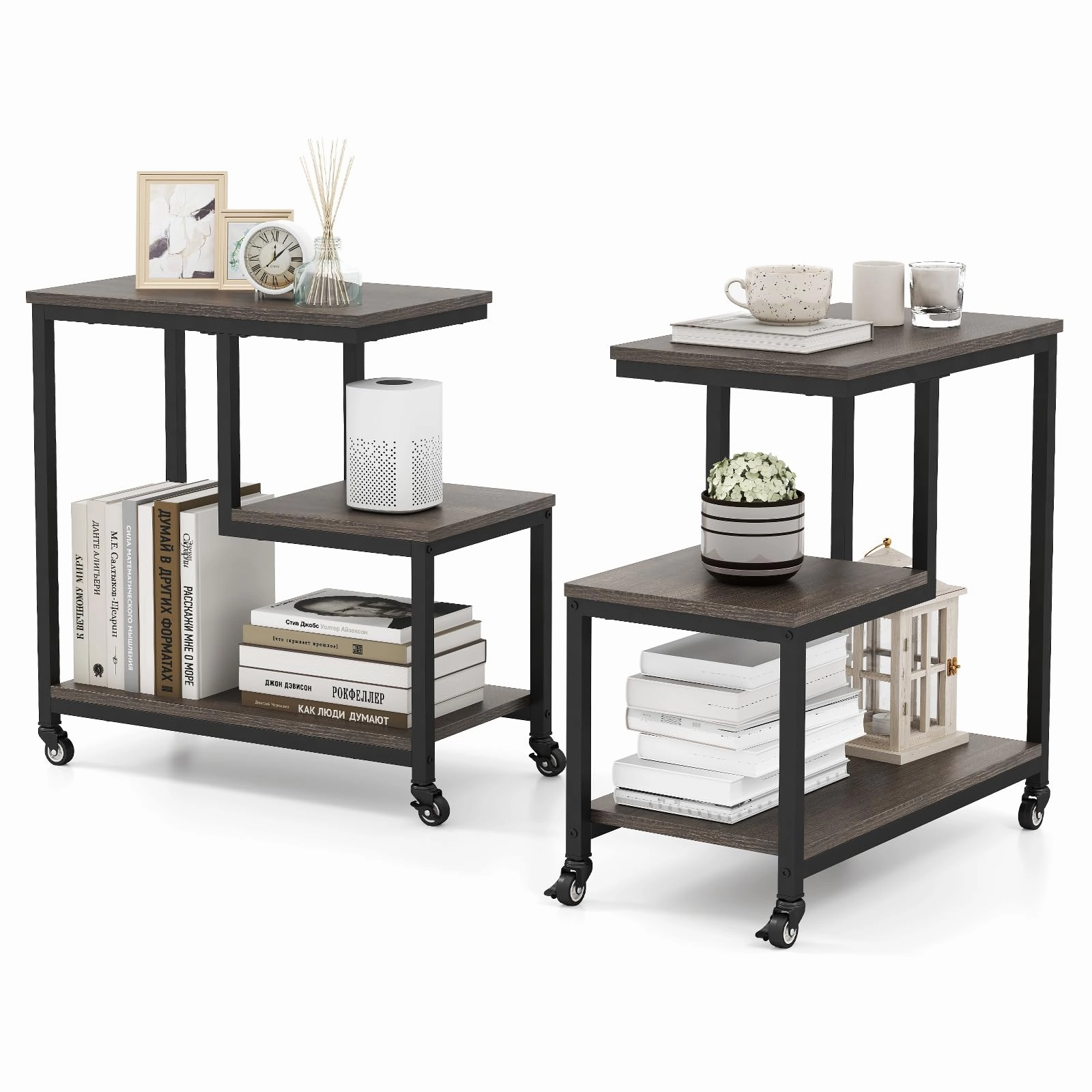Giantex 3 Tier Side Table with Wheels for Living Room Bedroom Office