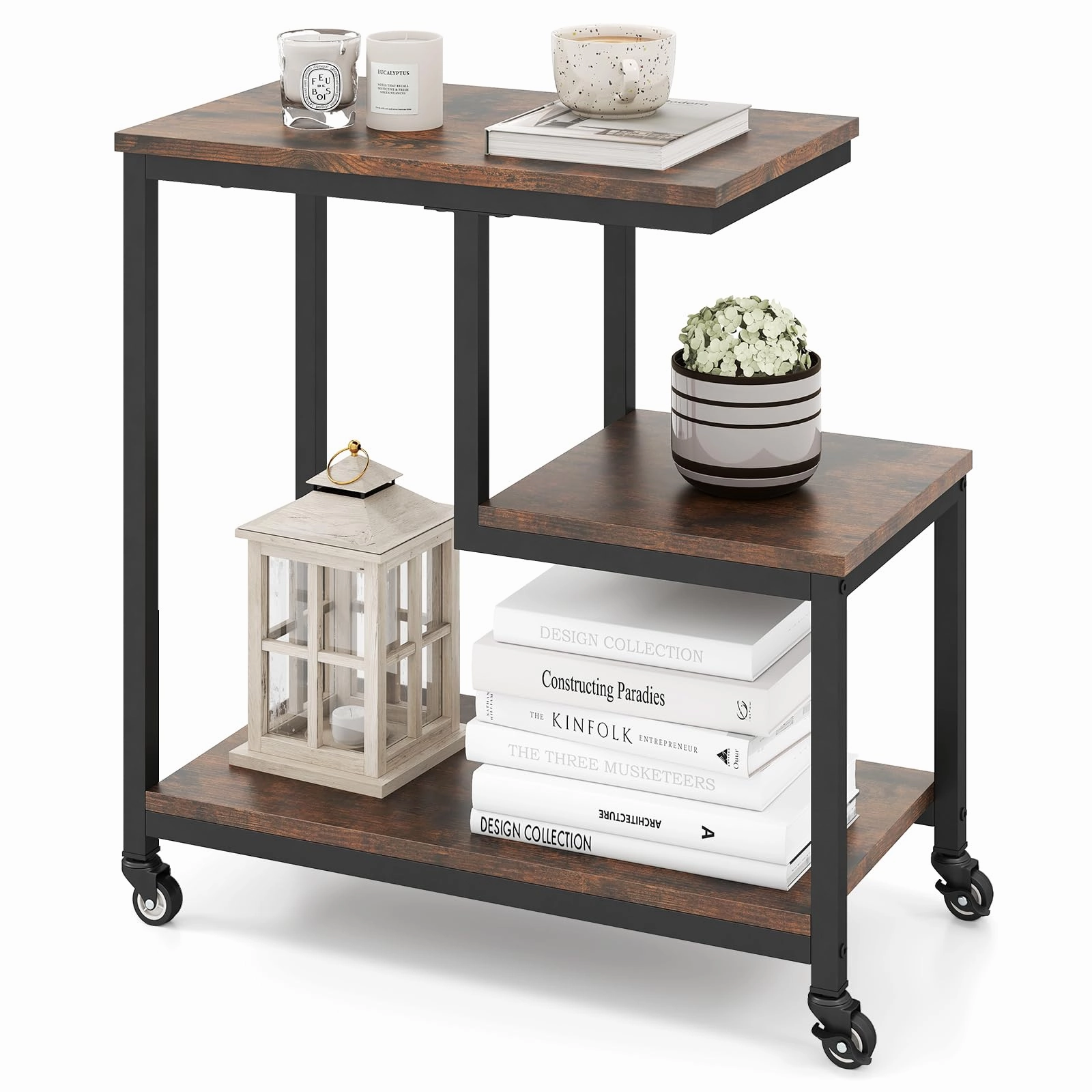 Giantex 3 Tier Side Table with Wheels for Living Room Bedroom Office