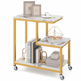 Giantex 3 Tier Side Table with Wheels for Living Room Bedroom Office throw pillow, fuzzy blanket