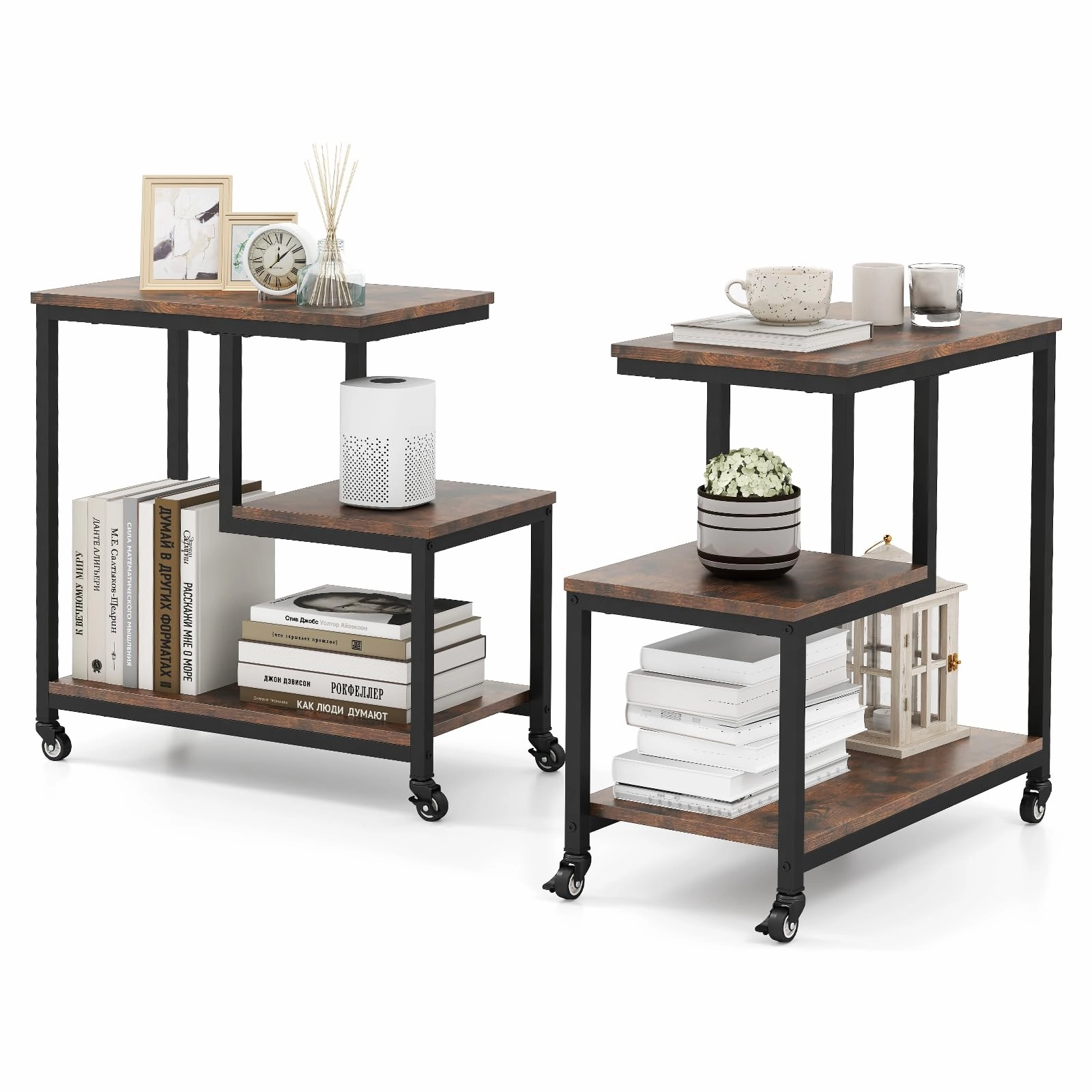 Giantex 3 Tier Side Table with Wheels for Living Room Bedroom Office