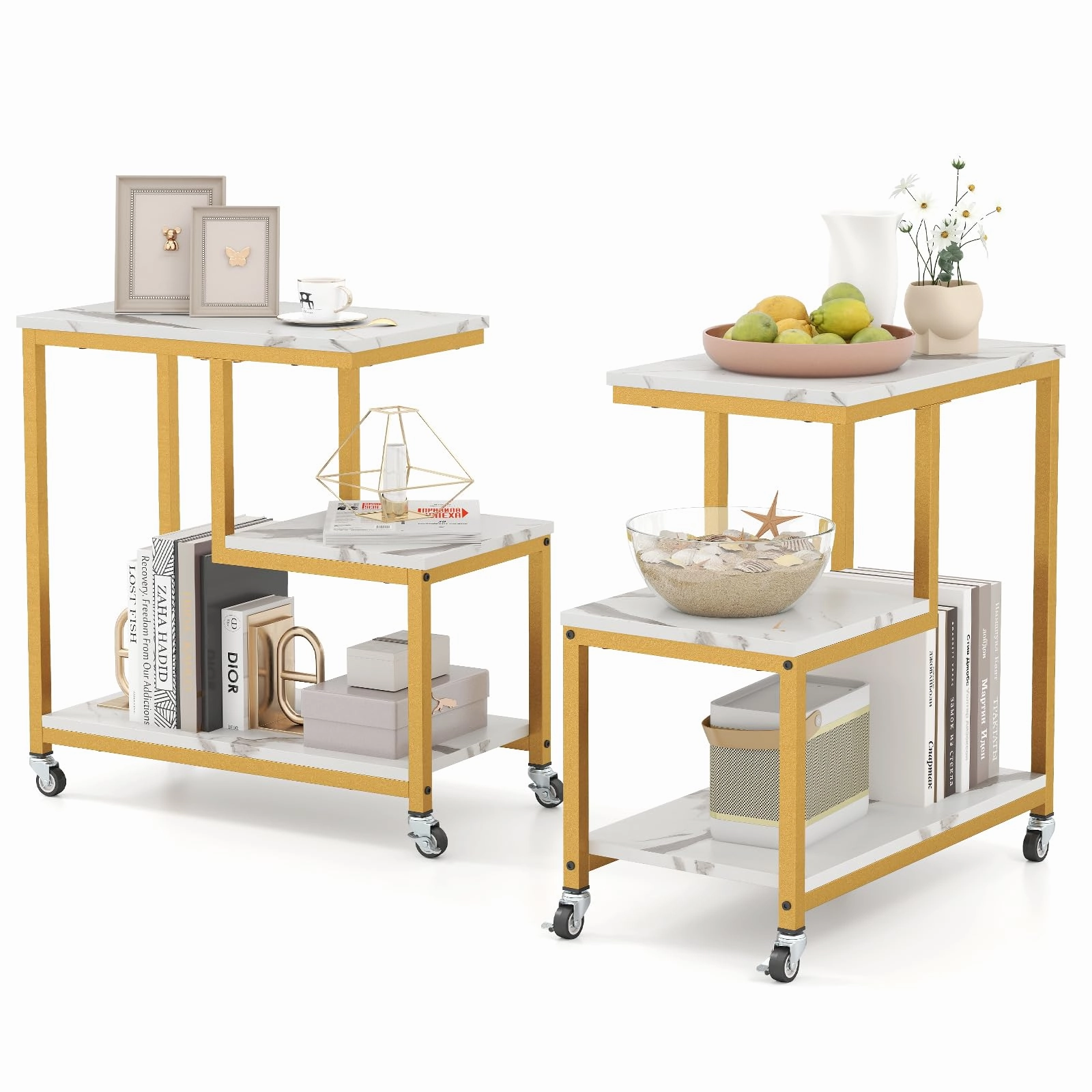 Giantex 3 Tier Side Table with Wheels for Living Room Bedroom Office