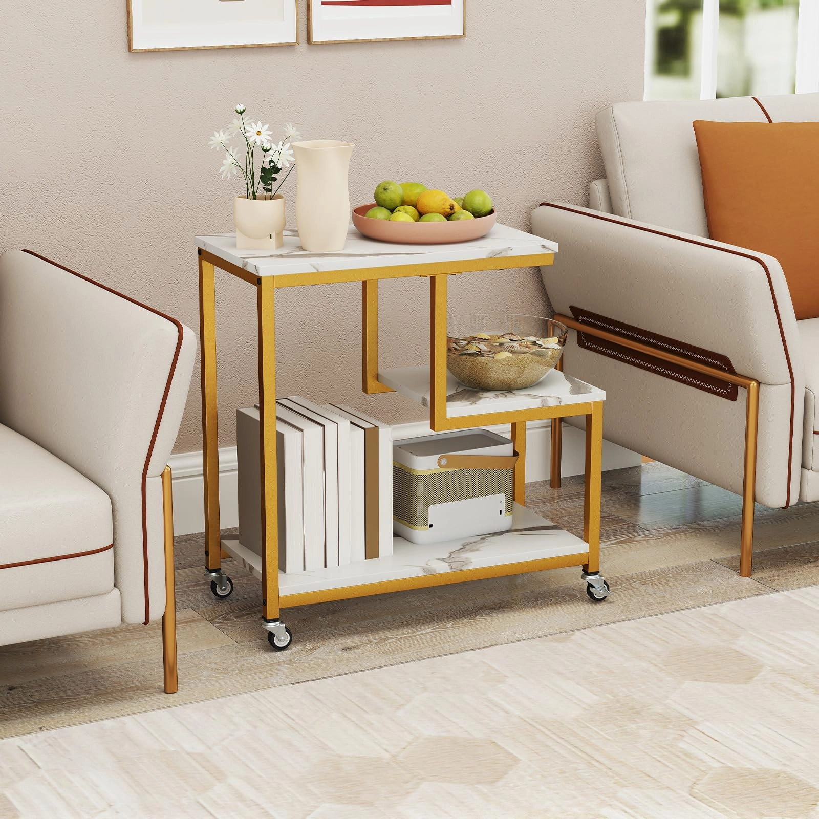 Giantex 3 Tier Side Table with Wheels for Living Room Bedroom Office