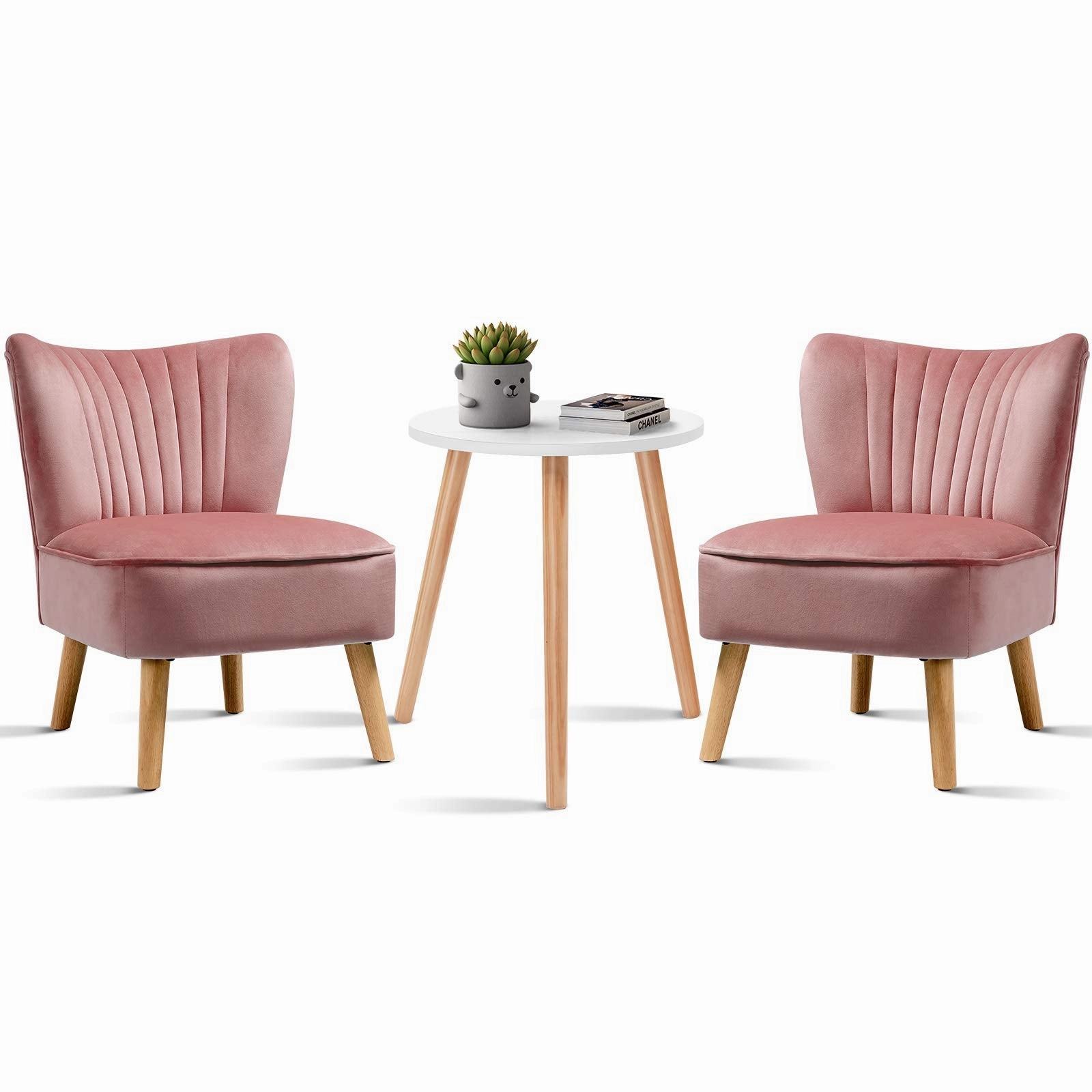 Giantex 3pcs Velvet Accent Chair with End Table Set armless chair, modern chair