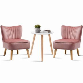 Giantex 3pcs Velvet Accent Chair with End Table Set armless chair, modern chair