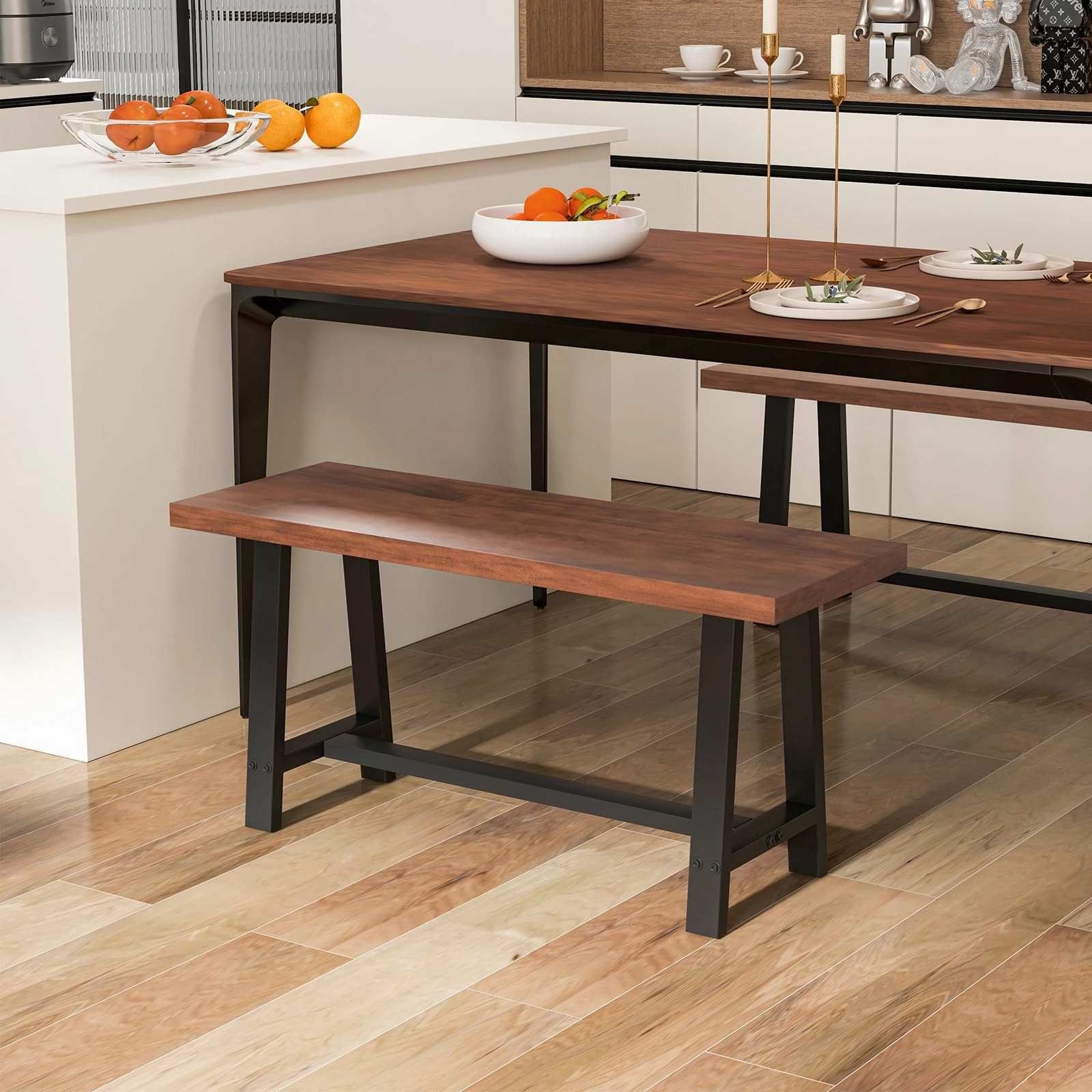 Giantex 40 Wood Dining Bench, 2 Person Entryway Shoe Bench with Metal Frame, Rectangular End of Bed Bench
