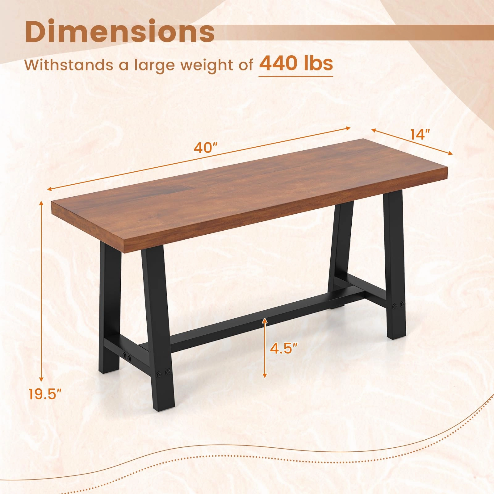 Giantex 40 Wood Dining Bench, 2 Person Entryway Shoe Bench with Metal Frame, Rectangular End of Bed Bench