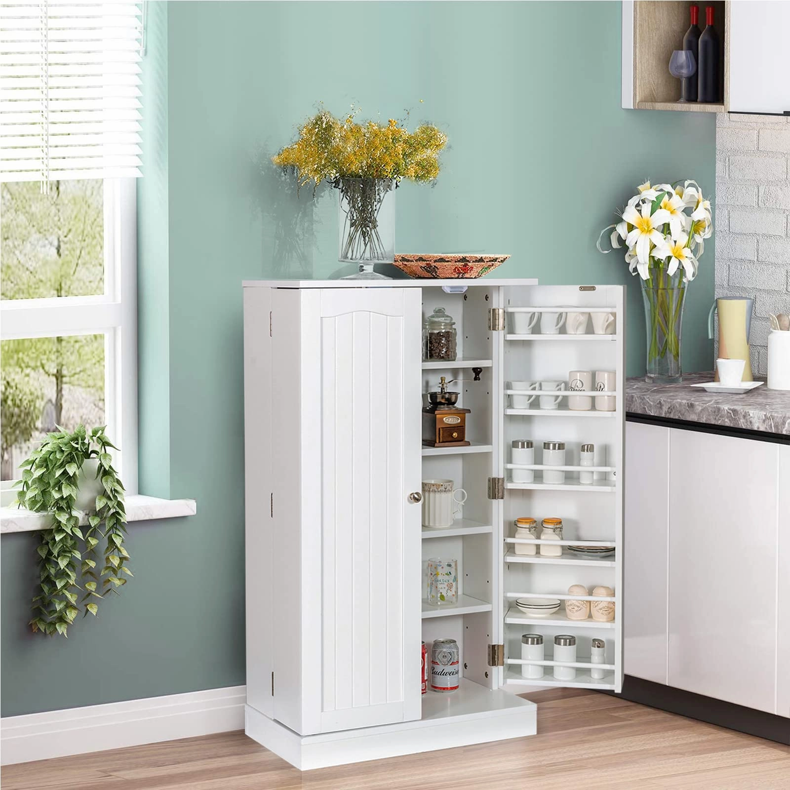 Giantex 41" Kitchen Pantry Cabinet, 2-Door Storage Cabinet with 17 Shelves
