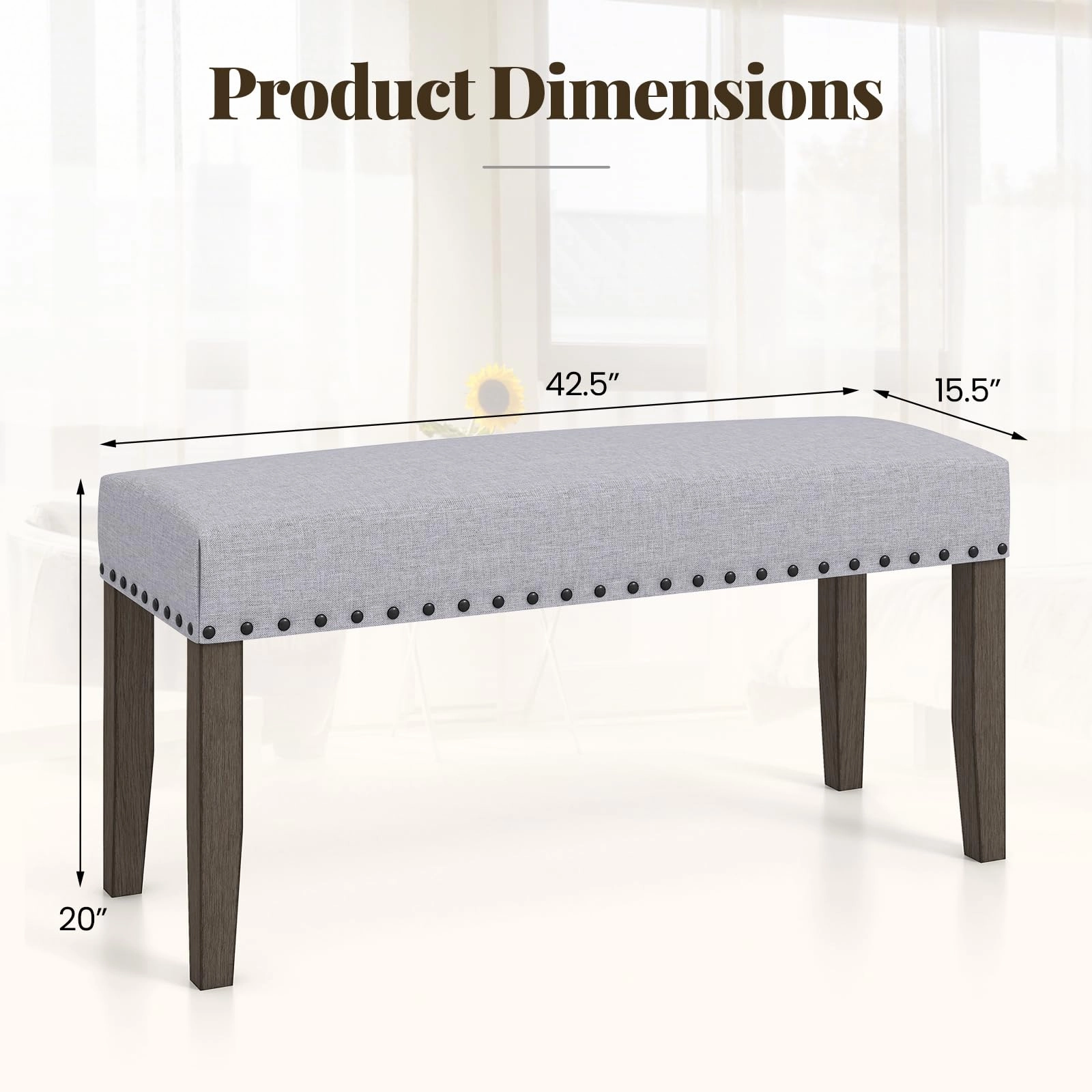 Giantex 42.5 Upholstered Entryway Bench, Set of 1/2 Dining Bench with Nailhead Trim
