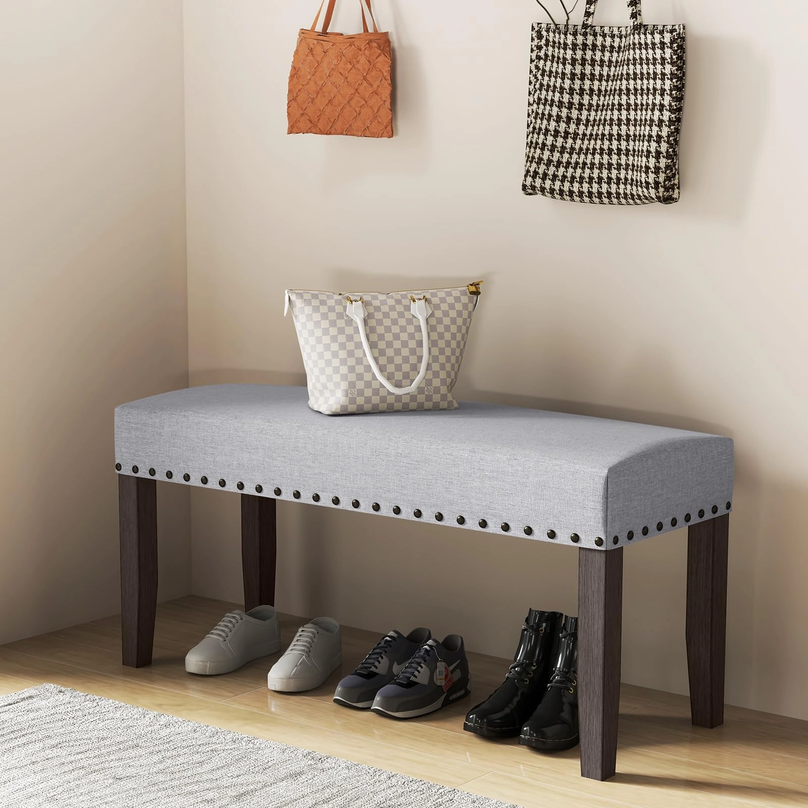 Giantex 42.5 Upholstered Entryway Bench, Set of 1/2 Dining Bench with Nailhead Trim