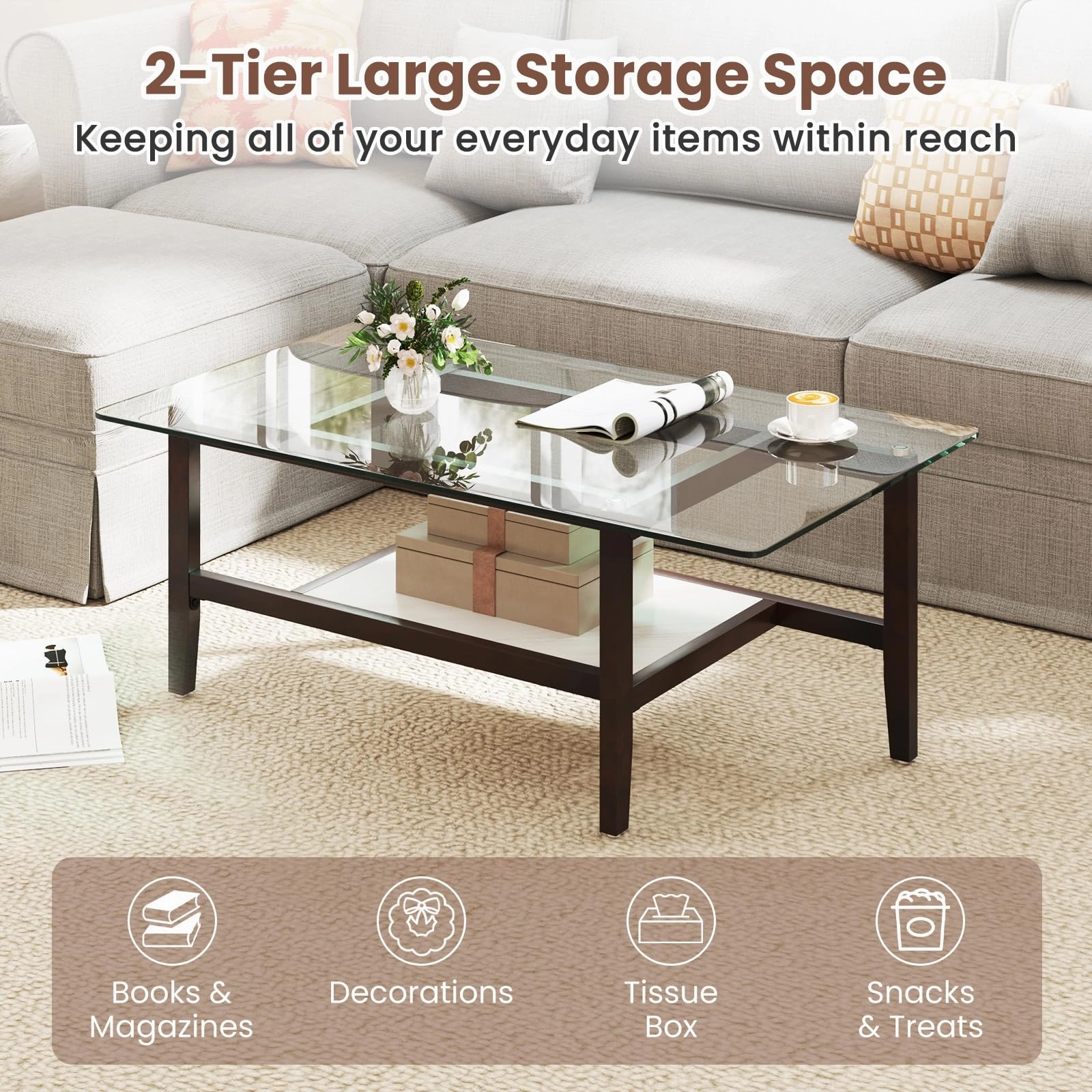Giantex 42 Inch Glass Coffee Table