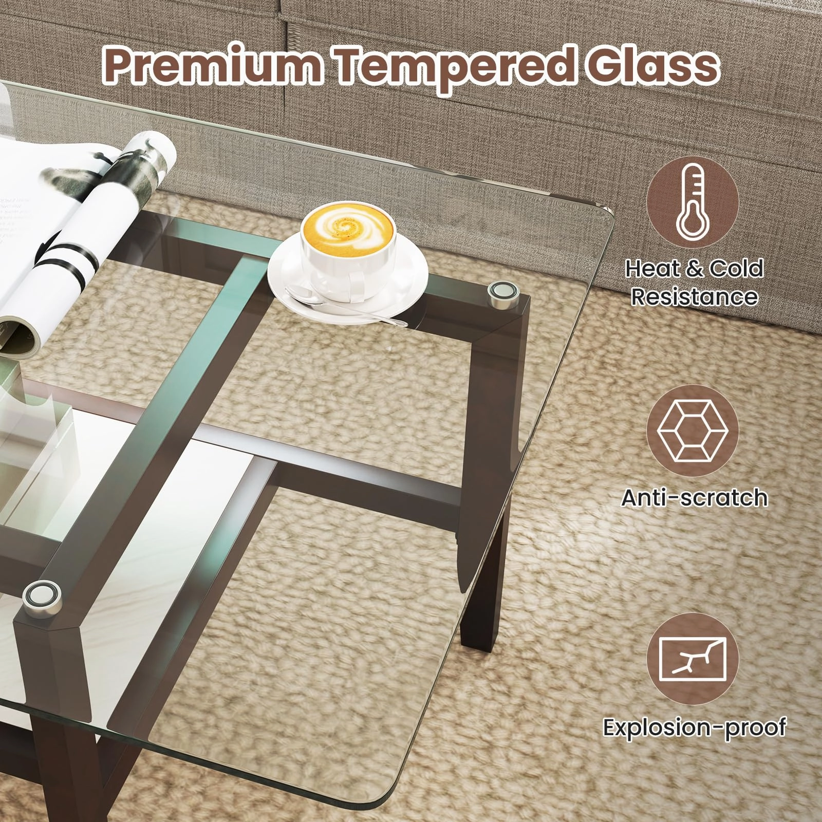 Giantex 42 Inch Glass Coffee Table