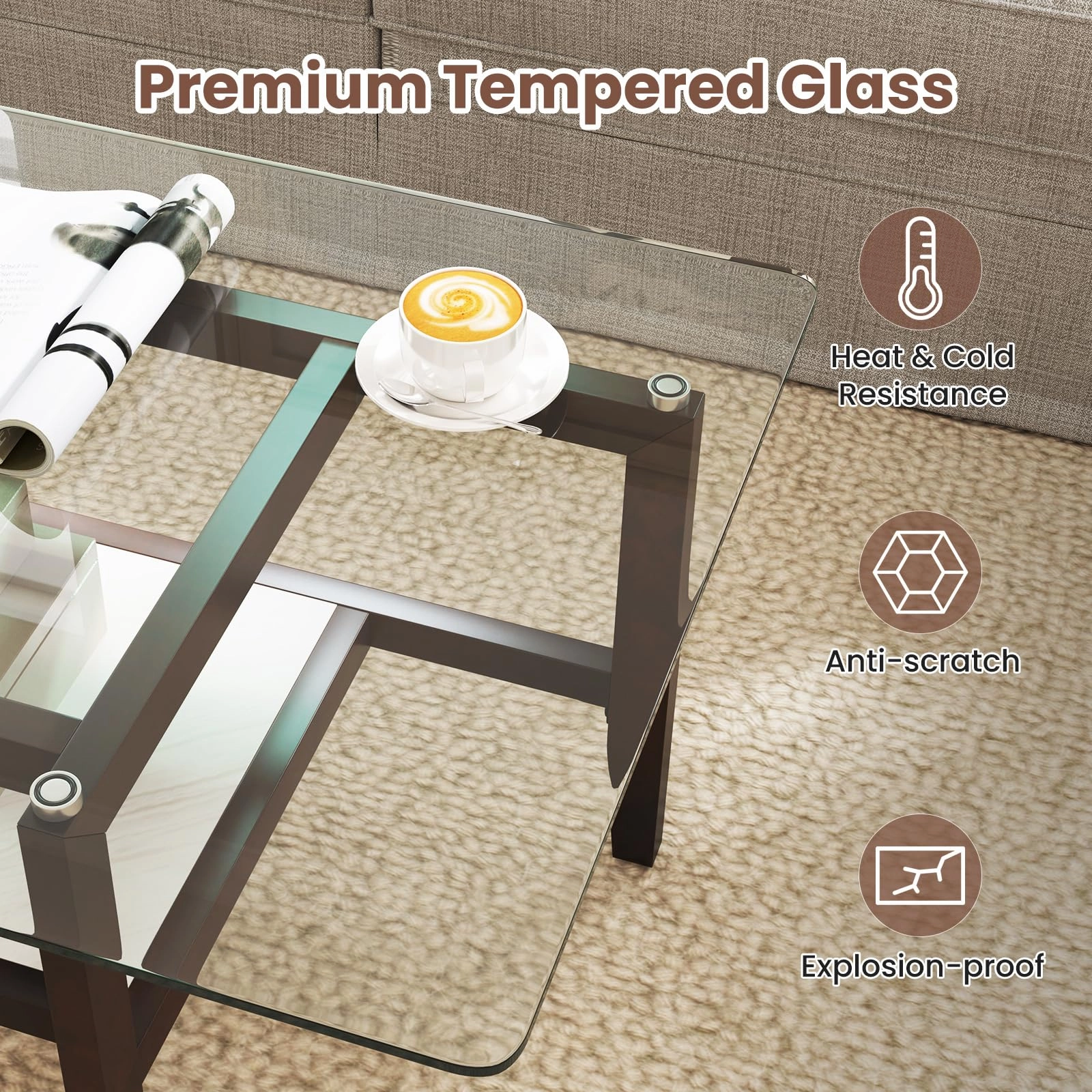 Giantex 42 Inch Glass Coffee Table