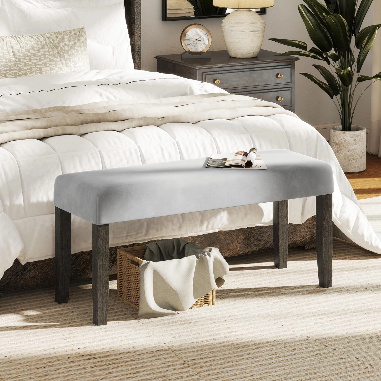 Giantex 42" Upholstered Dining Bench with Velvet Padded Seat