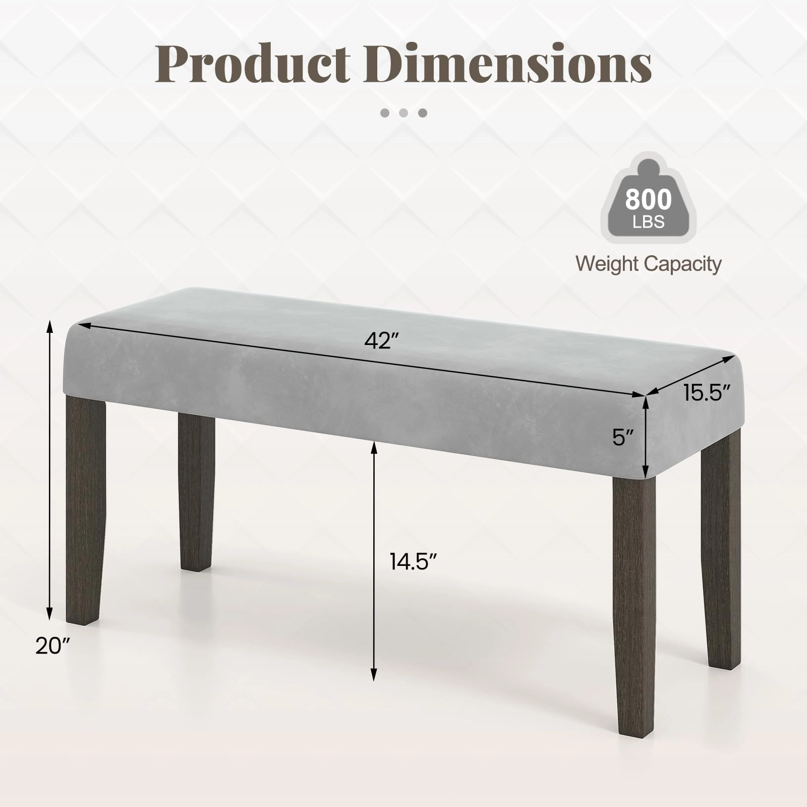 Giantex 42" Upholstered Dining Bench with Velvet Padded Seat