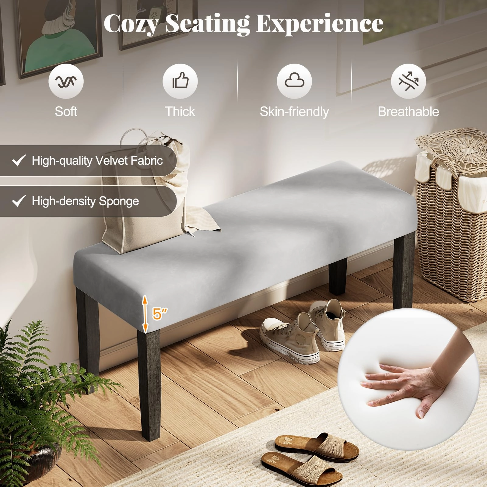 Giantex 42" Upholstered Dining Bench with Velvet Padded Seat