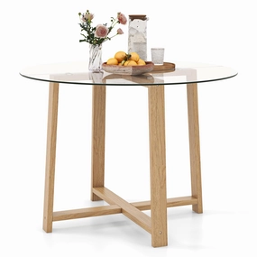 Giantex 42 Round Dining Table for 4, Kitchen Table with 0.3 Tempered Glass Tabletop, Rubber Wood Legs kitchen towel, placemats