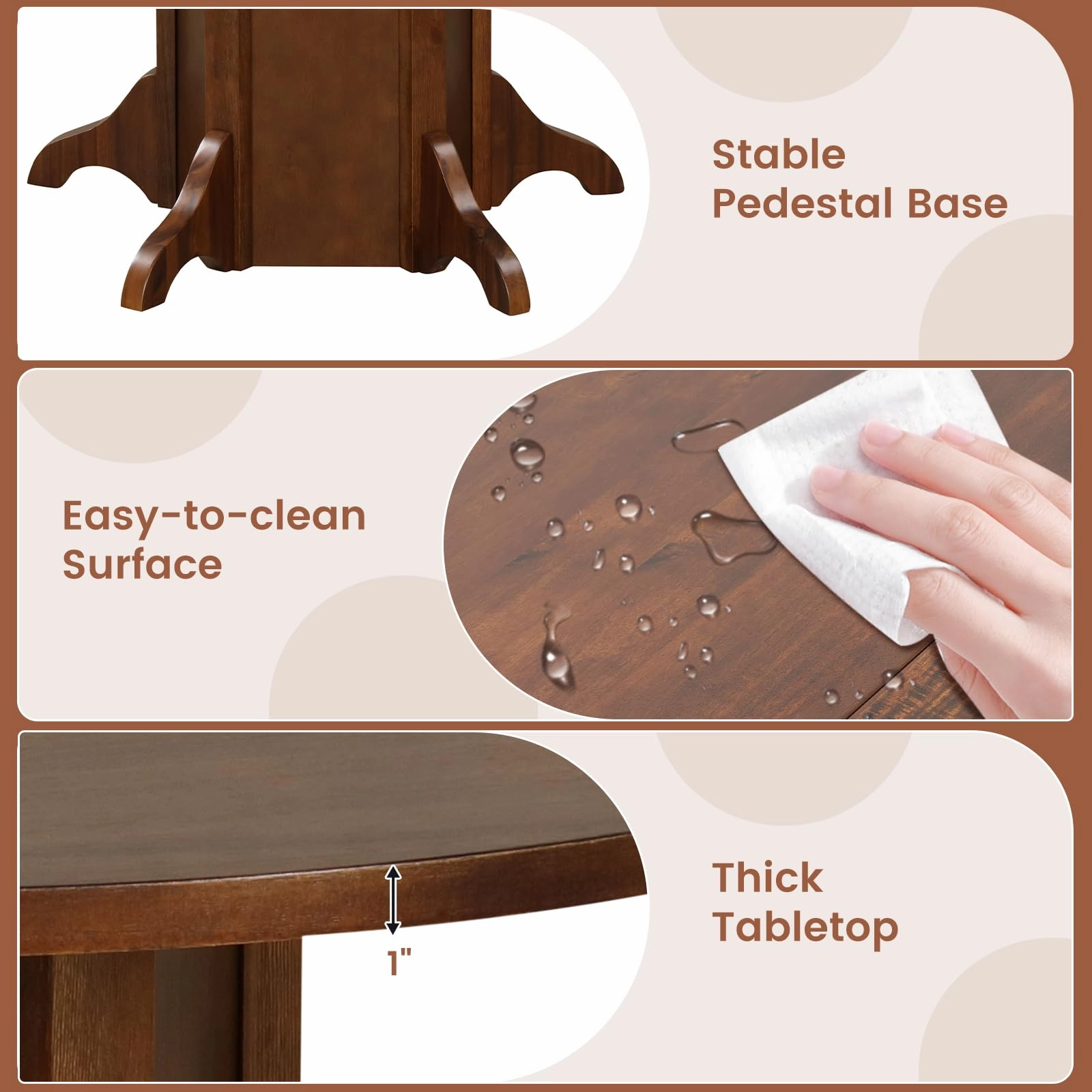Giantex 42 Round Dining Table, Modern Kitchen Table with Pedestal Base, Solid Wood Frame
