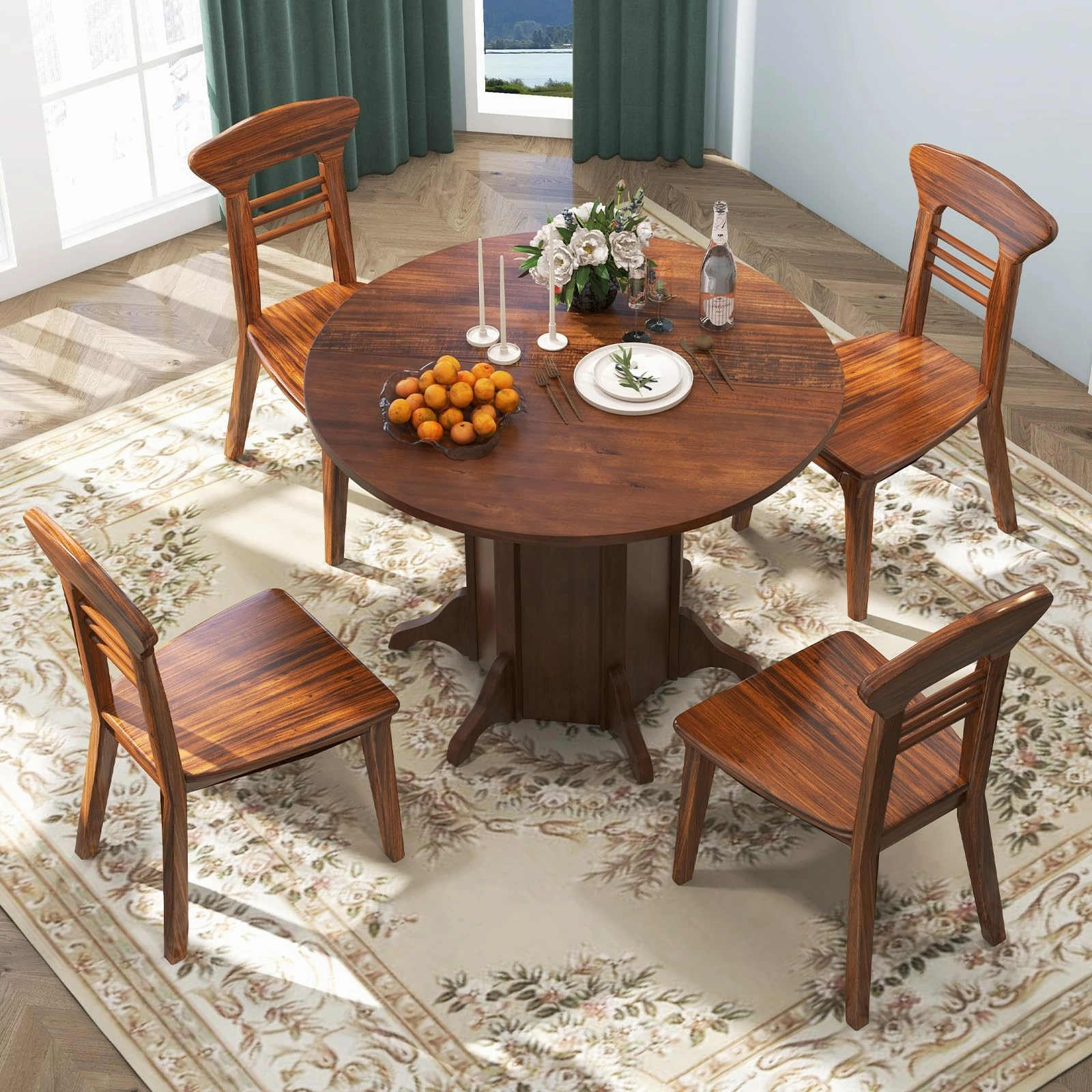 Giantex 42 Round Dining Table, Modern Kitchen Table with Pedestal Base, Solid Wood Frame