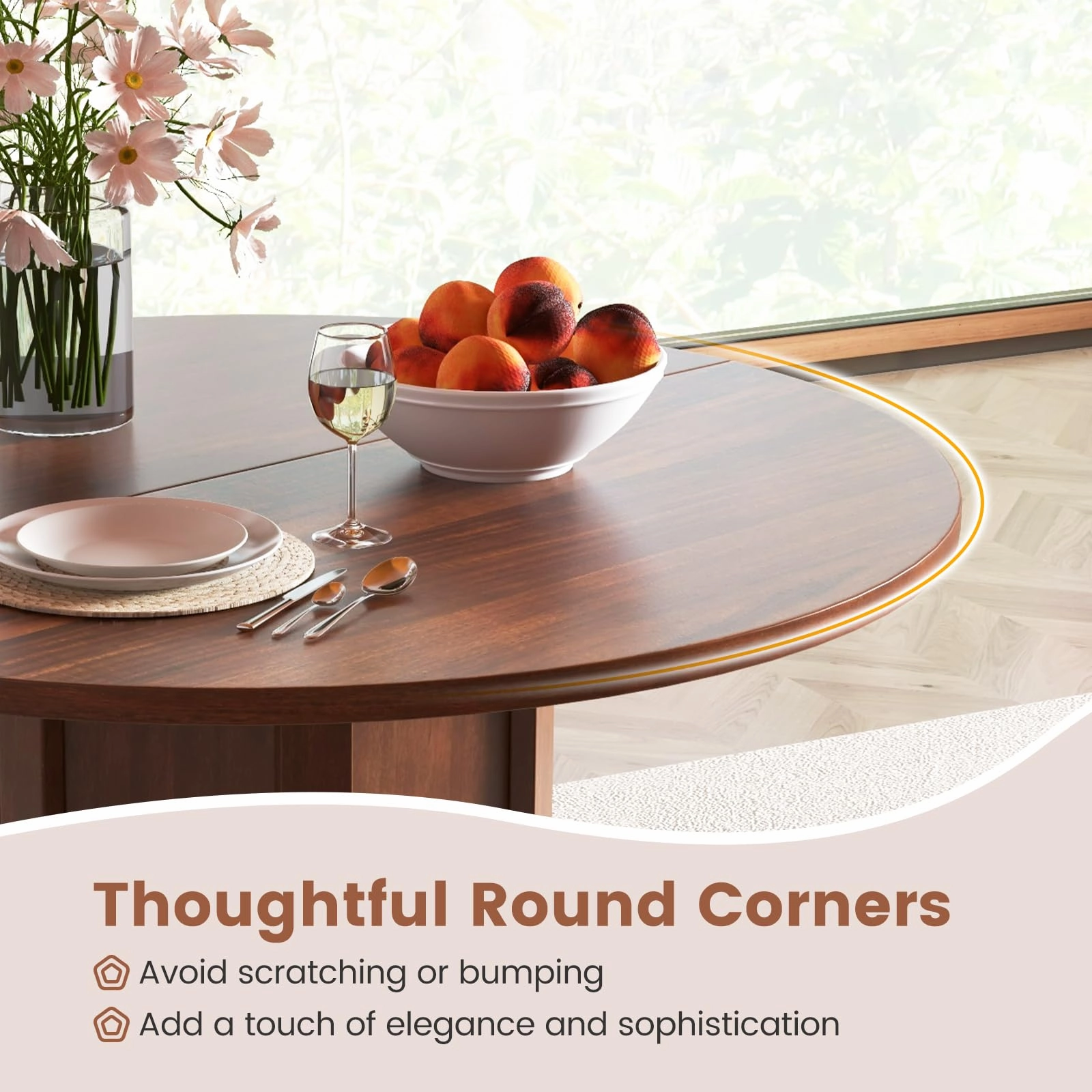 Giantex 42 Round Dining Table, Modern Kitchen Table with Pedestal Base, Solid Wood Frame