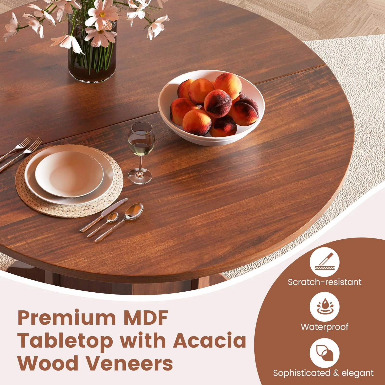 Giantex 42 Round Dining Table, Modern Kitchen Table with Pedestal Base, Solid Wood Frame