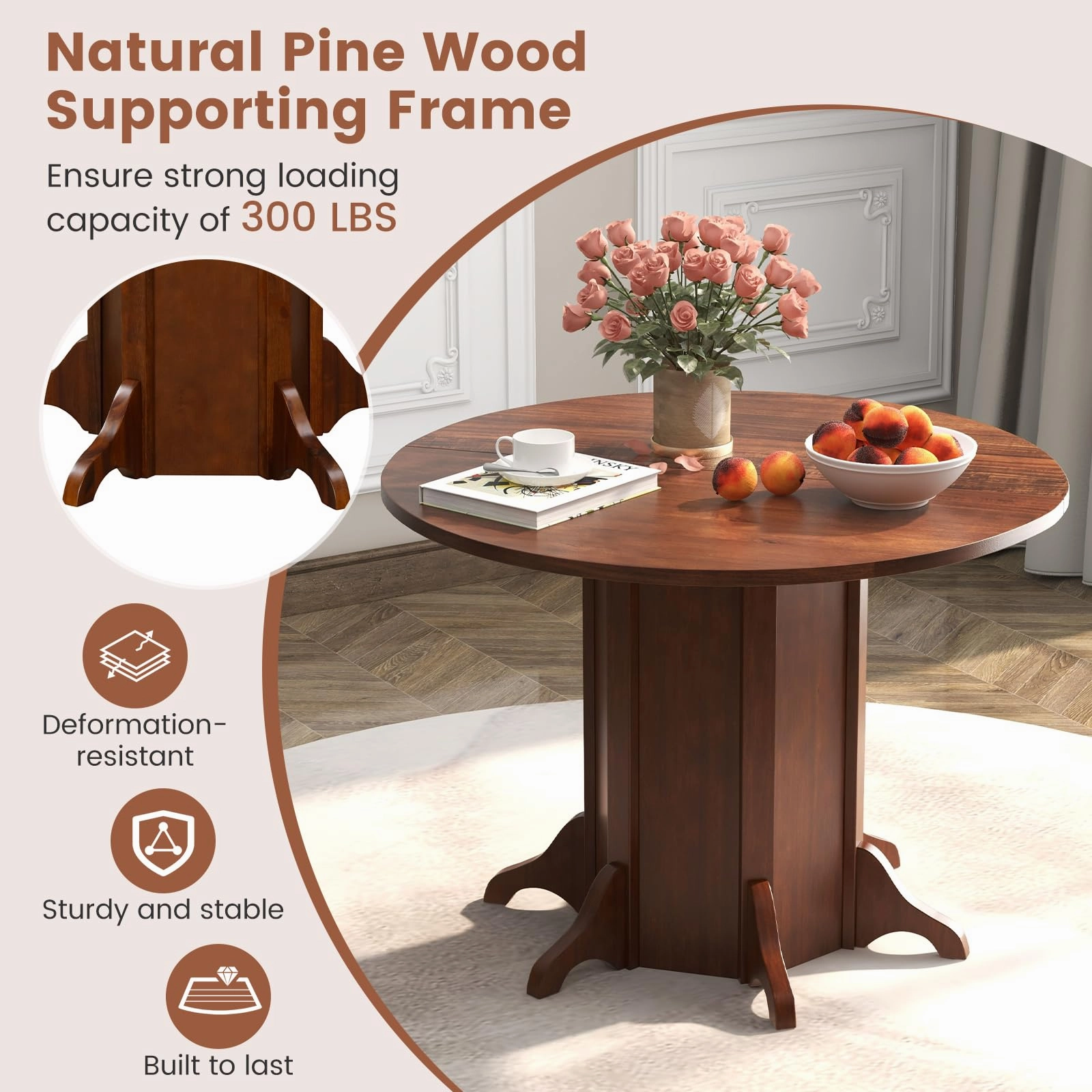Giantex 42 Round Dining Table, Modern Kitchen Table with Pedestal Base, Solid Wood Frame
