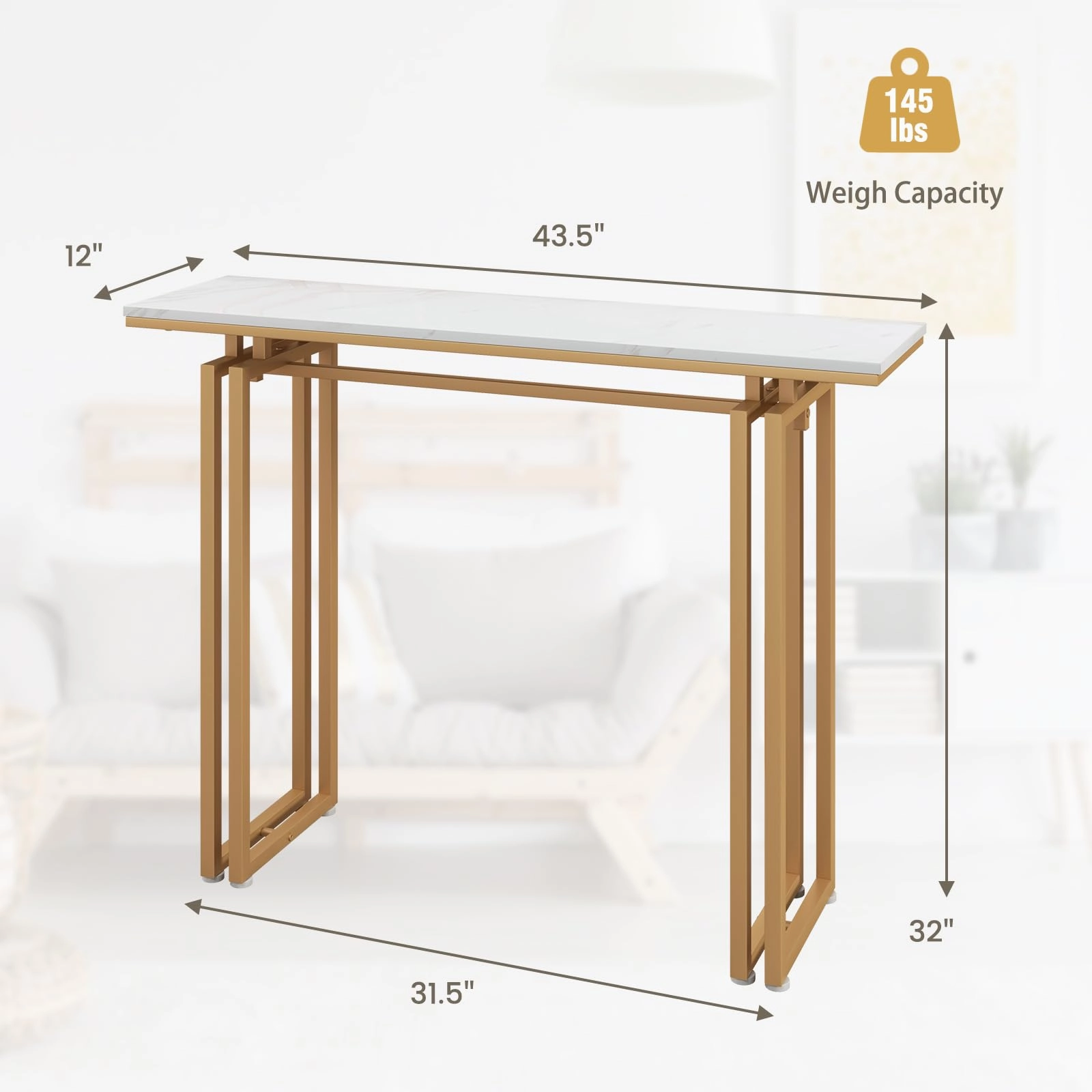 Giantex 43.5" Console Table for Entryway - Faux Marble Sofa Table