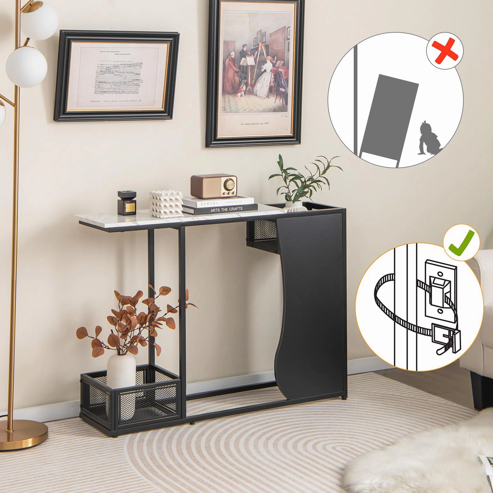 Giantex 43.5" Console Table for Entryway - Modern Entry Table with Faux Marble Top