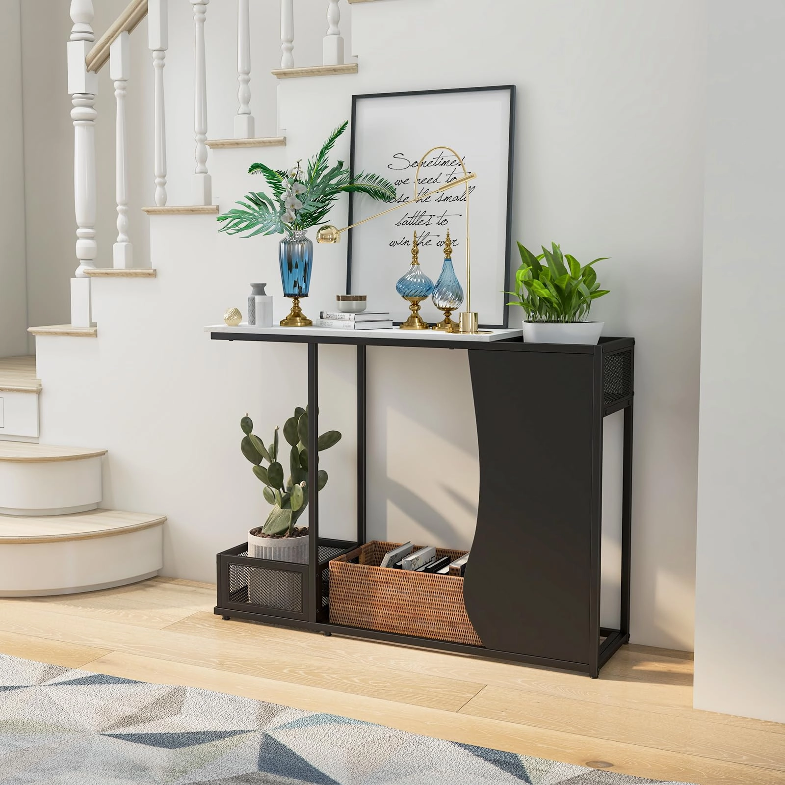 Giantex 43.5" Console Table for Entryway - Modern Entry Table with Faux Marble Top