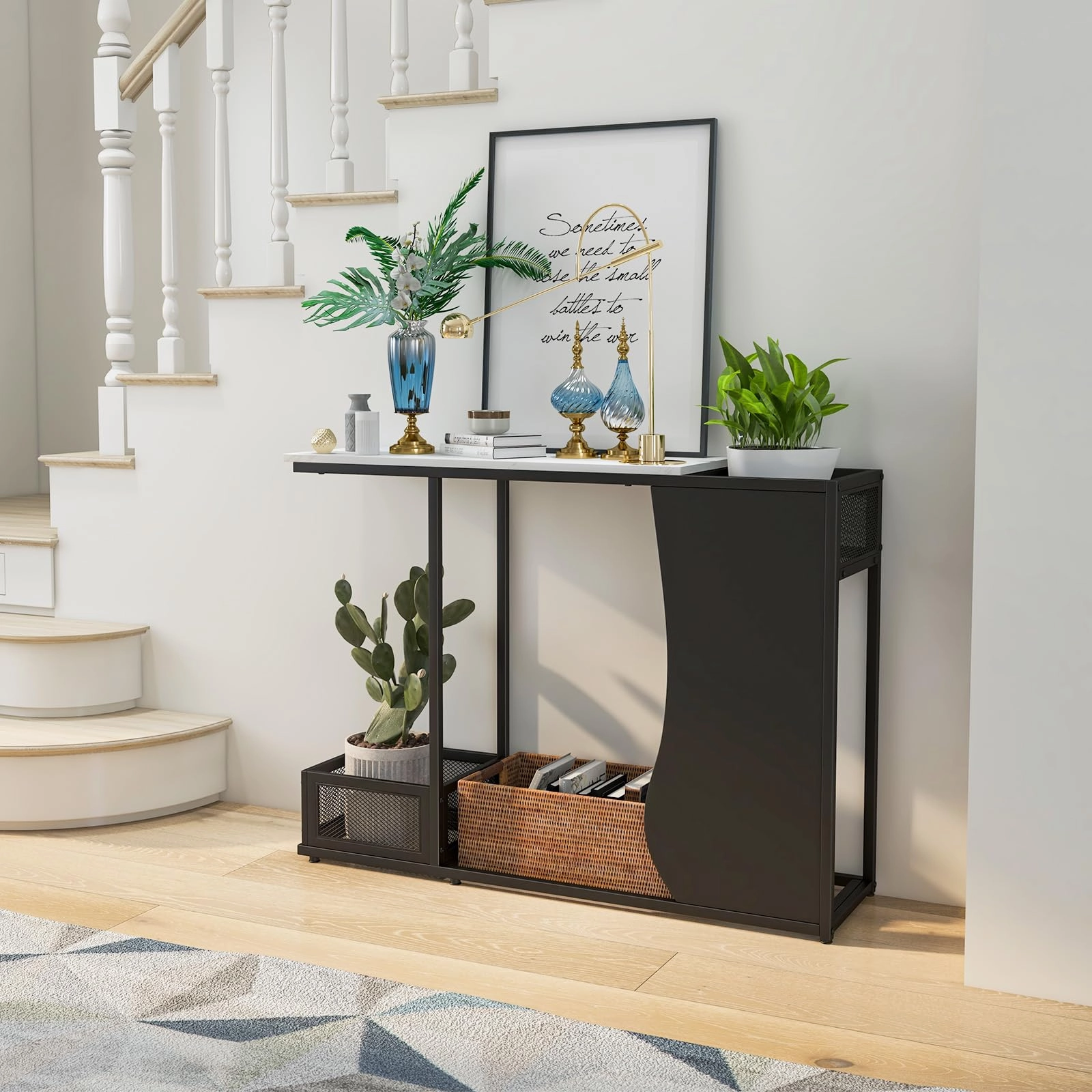 Giantex 43.5" Console Table for Entryway - Modern Entry Table with Faux Marble Top