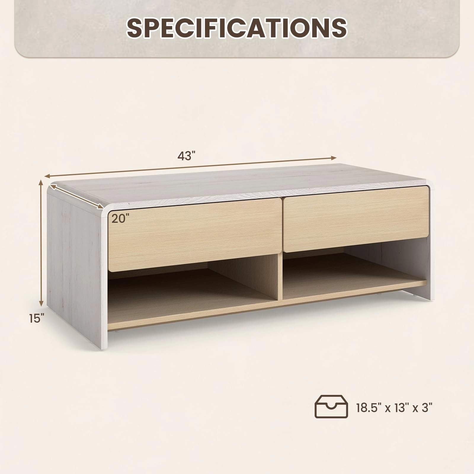 Giantex 43 Inch Modern Rectangle Coffee Table with Storage Drawers