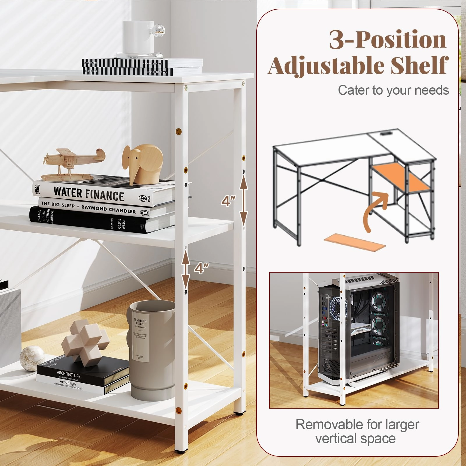 Giantex 47 Inch Reversible Computer Desk with Adjustable Storage Shelves and Metal Frame
