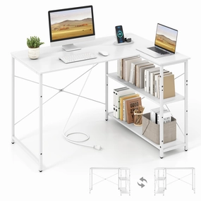 Giantex 47 Inch Reversible Computer Desk with Adjustable Storage Shelves and Metal Frame patio decor, garden accessories