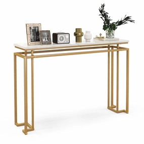 Giantex 47" Entryway Console Table - Modern Hallway Table w/Gold Metal Frame & Anti-toppling Kit cowhide rug, animal hide rug