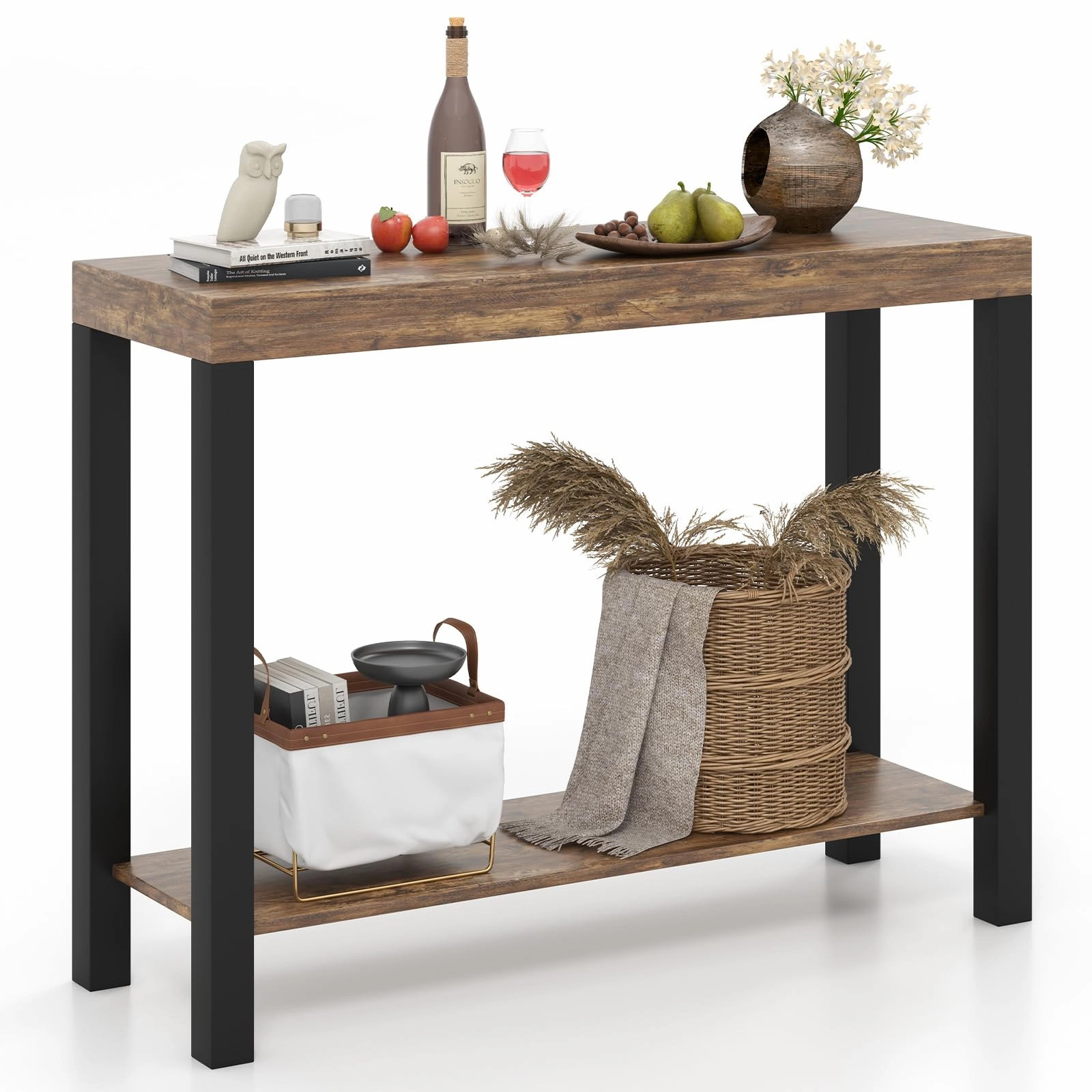 Giantex 48-Inch Bar Table, Narrow Pub Table with Counter Height, Open Shelves, Solid Wood Frame kitchen towel, placemats
