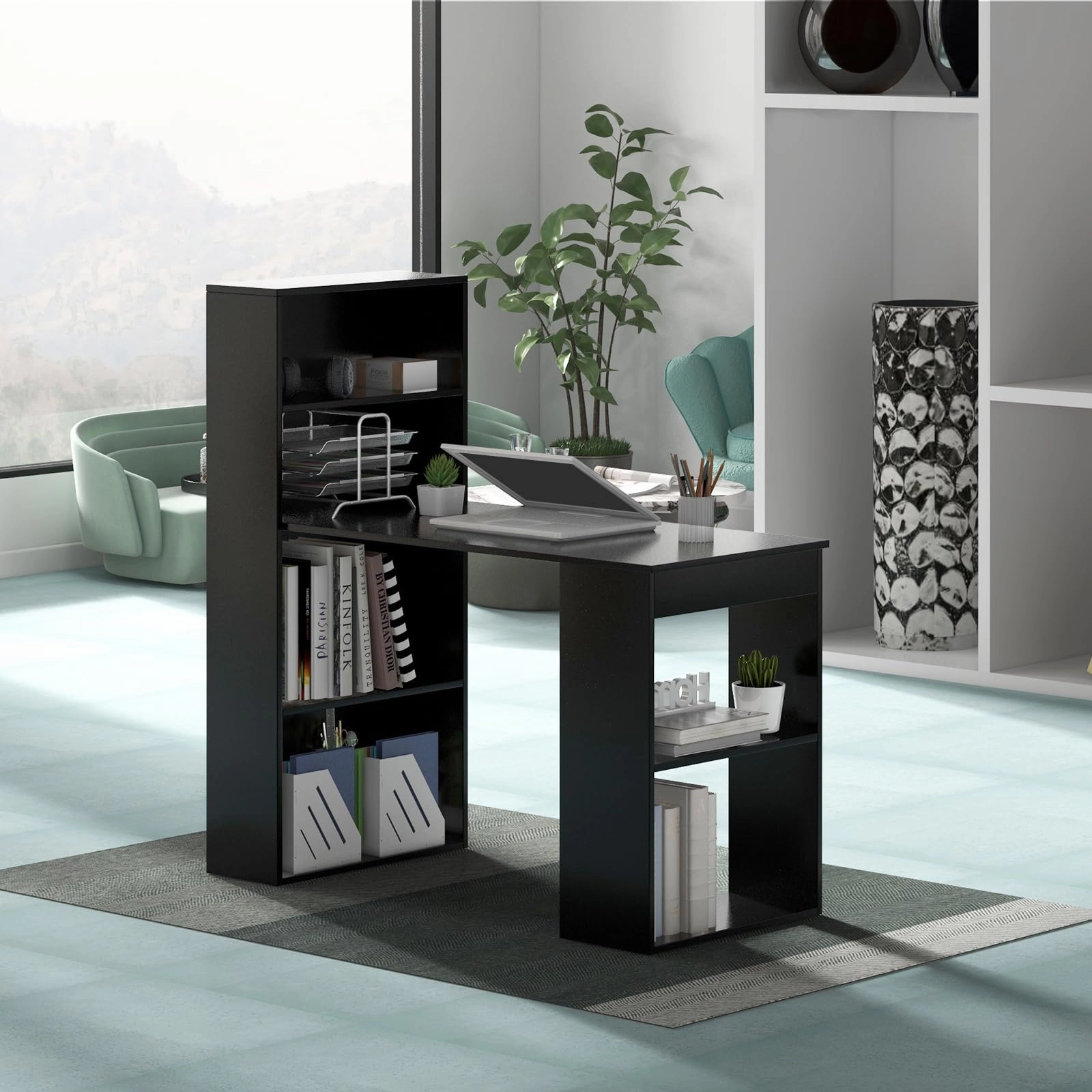 Giantex 48 Inch Computer Desk with Bookshelf, 3-in-1 Home Office Desk with 4-Tier Bookcase & CPU Stand