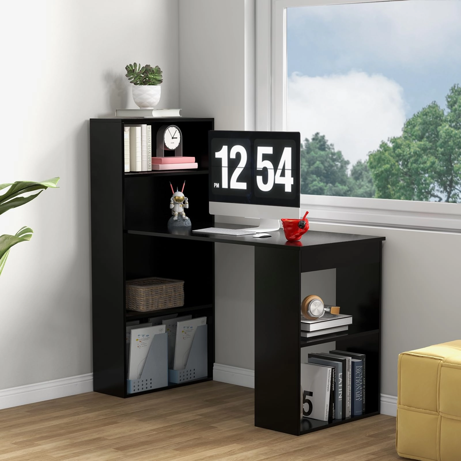 Giantex 48 Inch Computer Desk with Bookshelf, 3-in-1 Home Office Desk with 4-Tier Bookcase & CPU Stand