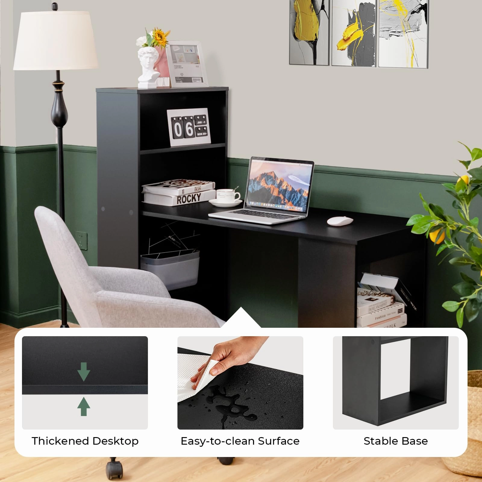 Giantex 48 Inch Computer Desk with Bookshelf, 3-in-1 Home Office Desk with 4-Tier Bookcase & CPU Stand
