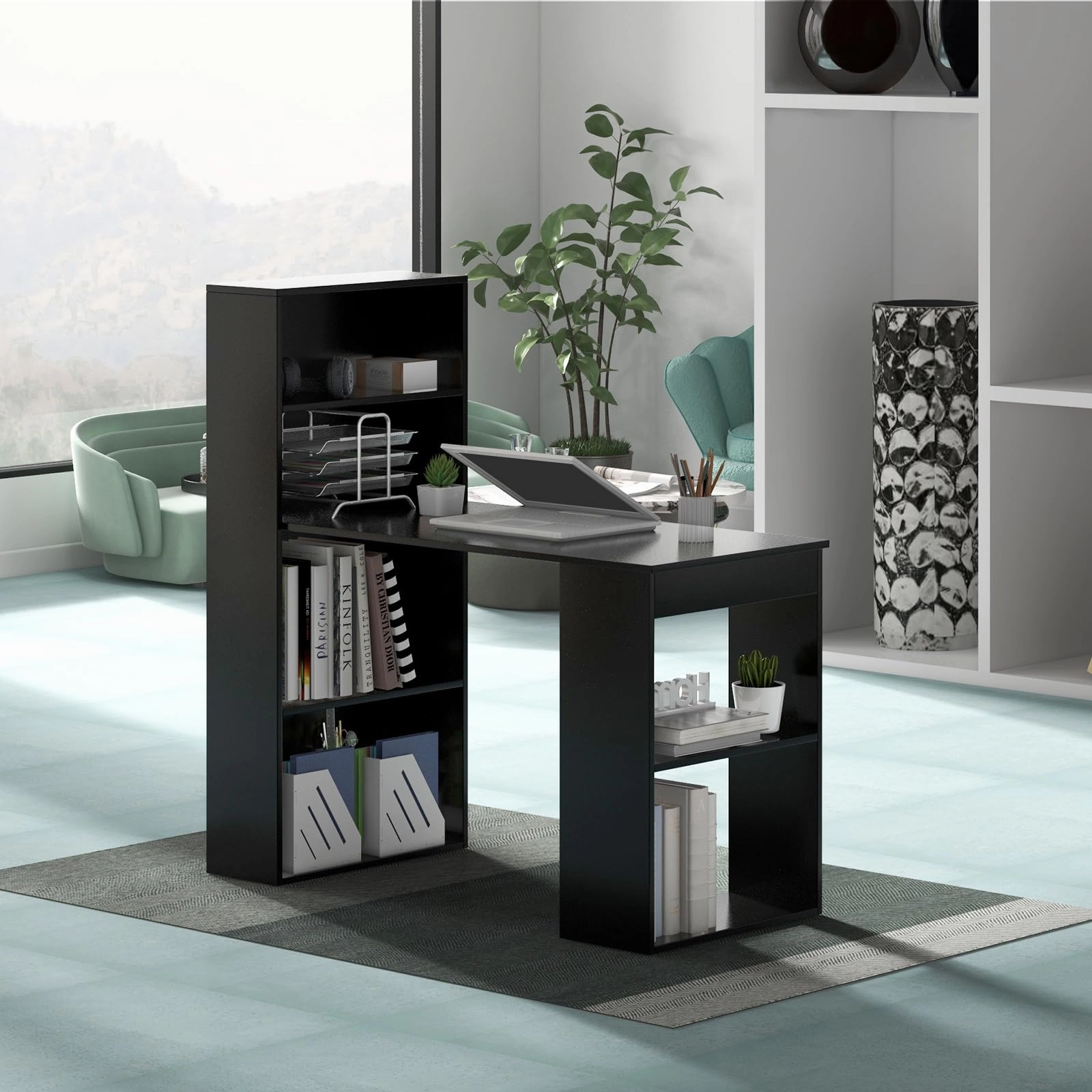 Giantex 48 Inch Computer Desk with Bookshelf, 3-in-1 Home Office Desk with 4-Tier Bookcase & CPU Stand
