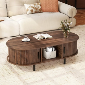 Giantex 48 Inch Mid Century Modern Living Room Table with Sliding Tambour Doors throw pillow, fuzzy blanket