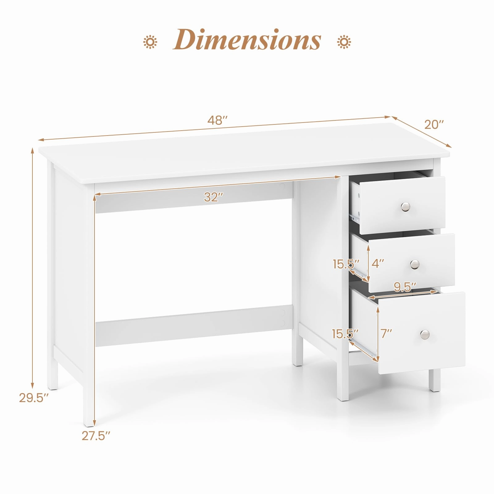 Giantex 48 Inch White Desk with Drawers