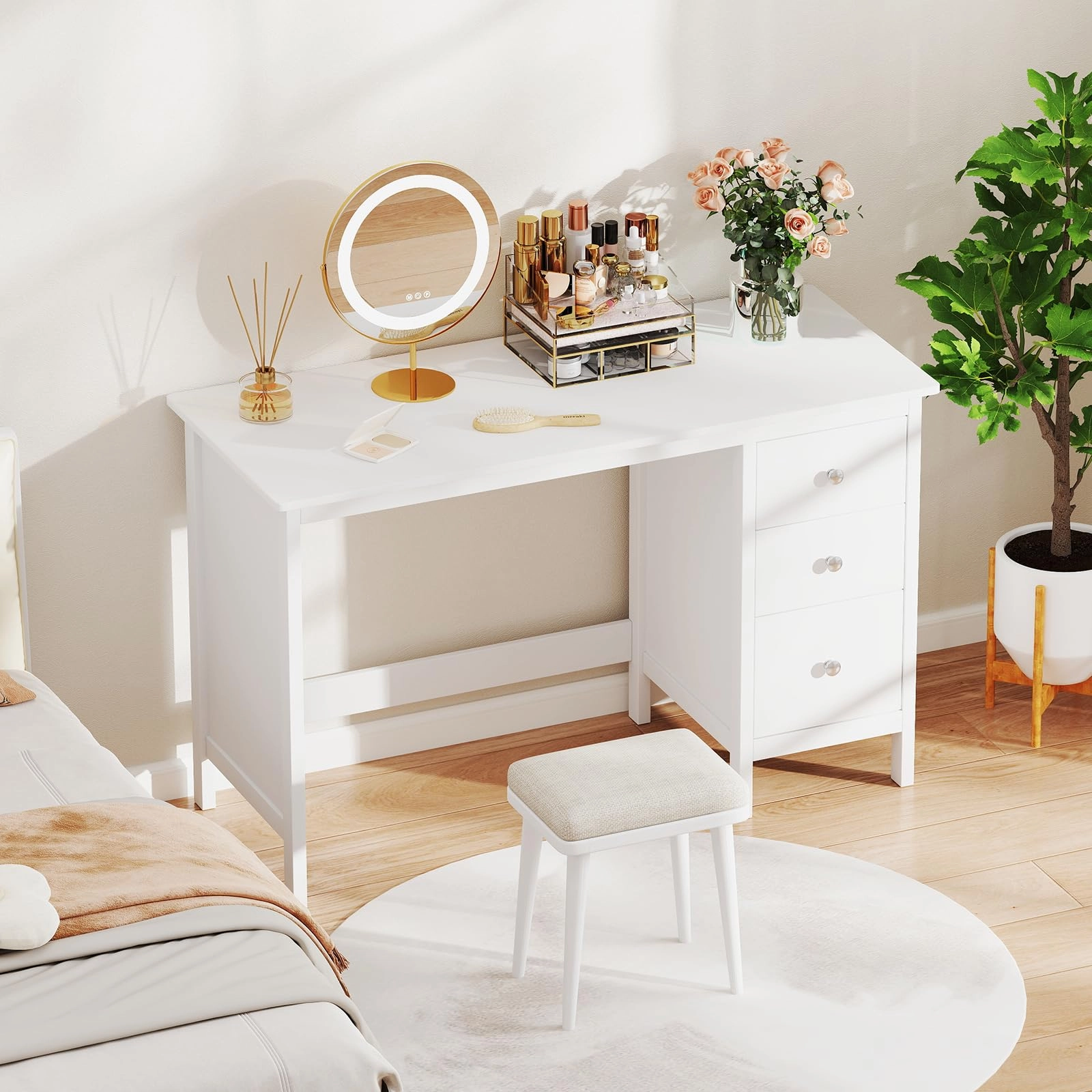 Giantex 48 Inch White Desk with Drawers