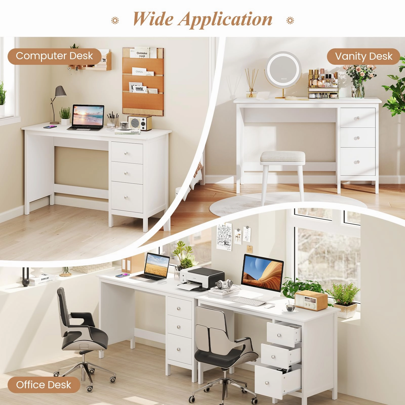 Giantex 48 Inch White Desk with Drawers