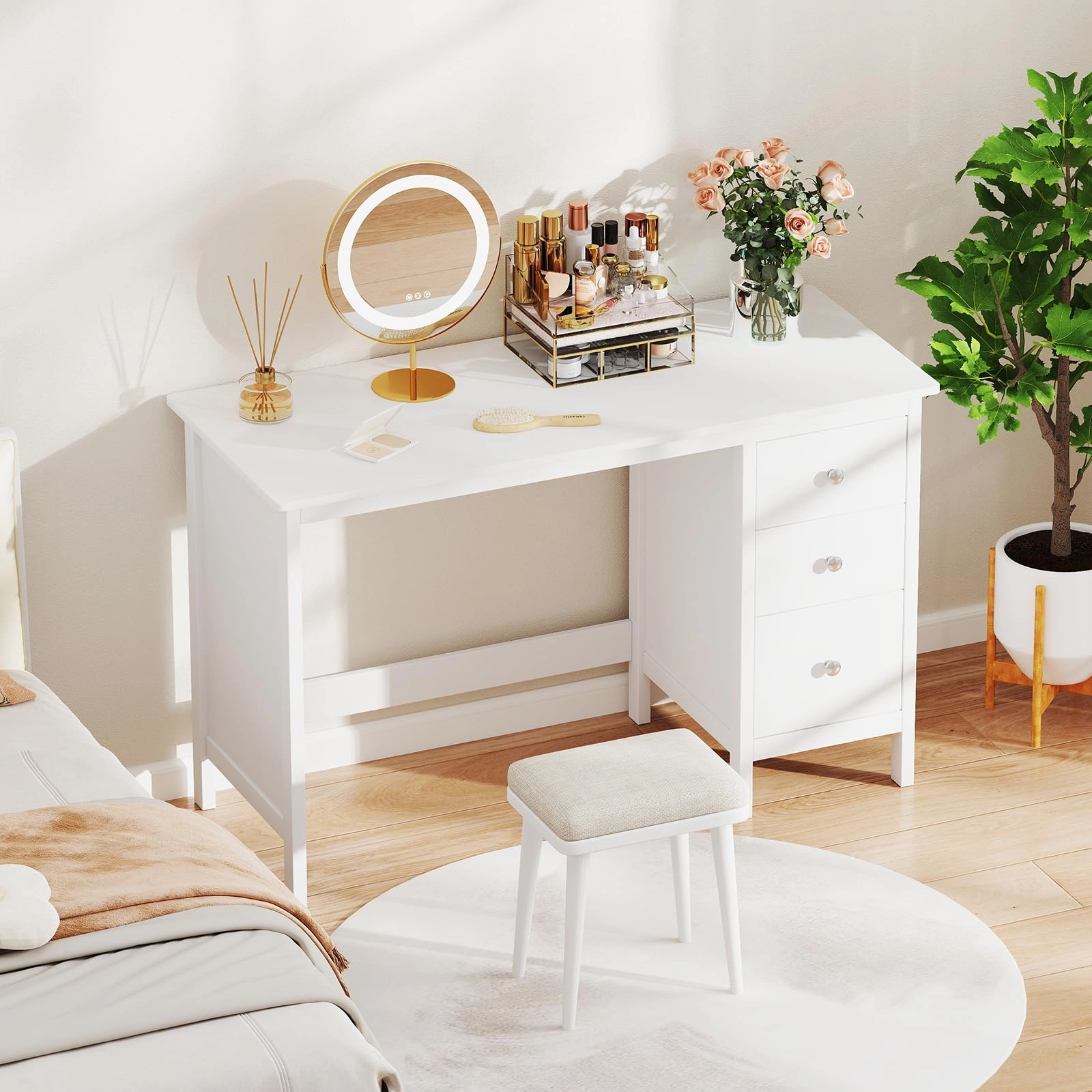 Giantex 48 Inch White Desk with Drawers