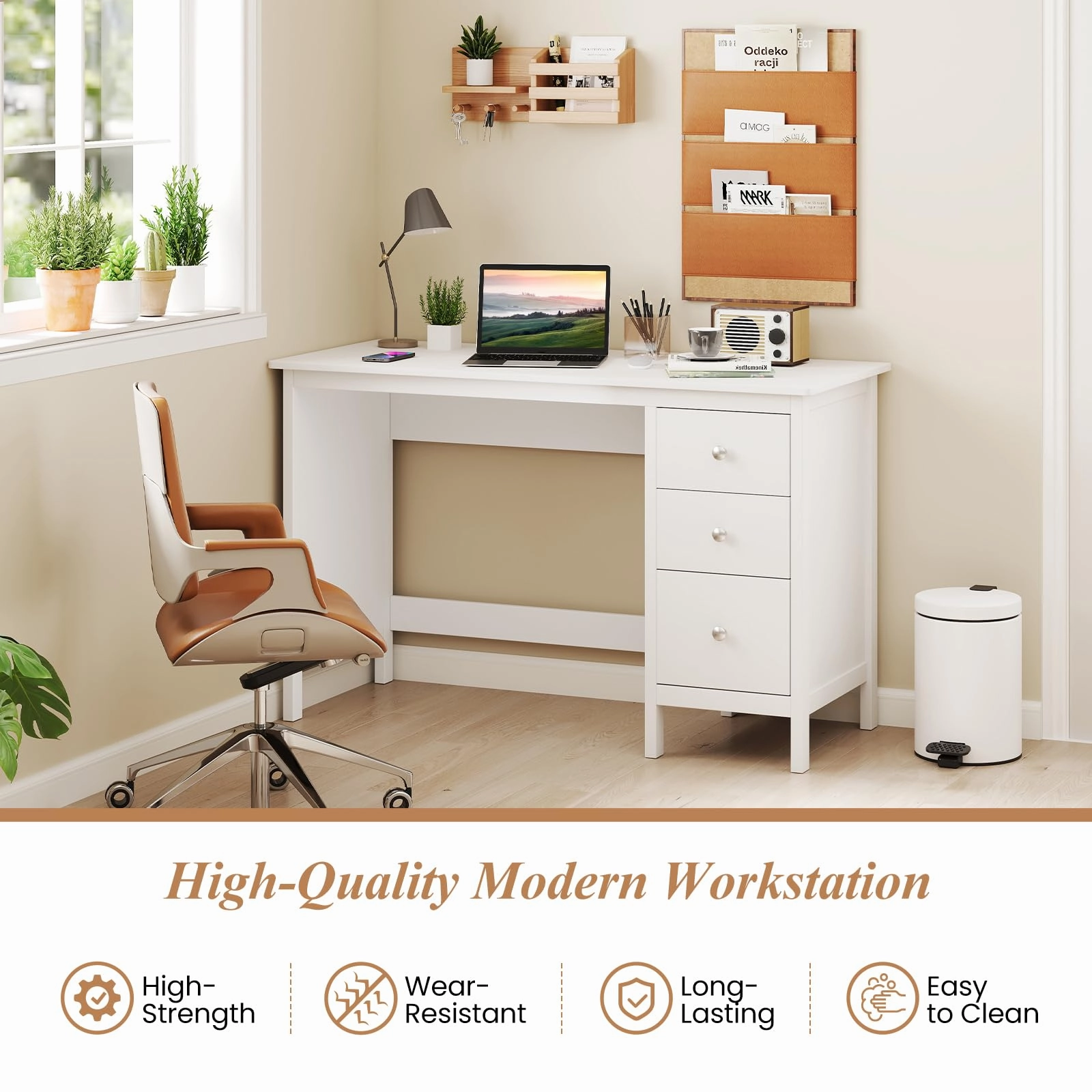 Giantex 48 Inch White Desk with Drawers