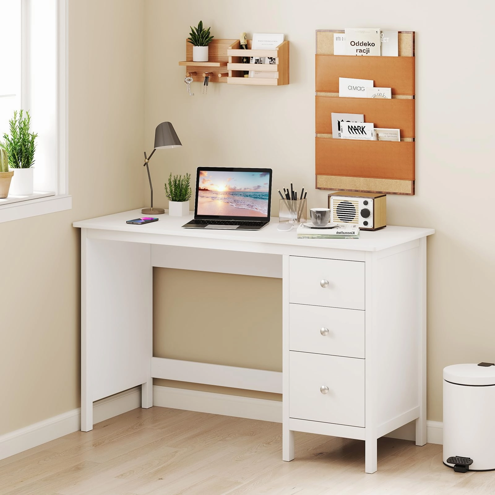 Giantex 48 Inch White Desk with Drawers