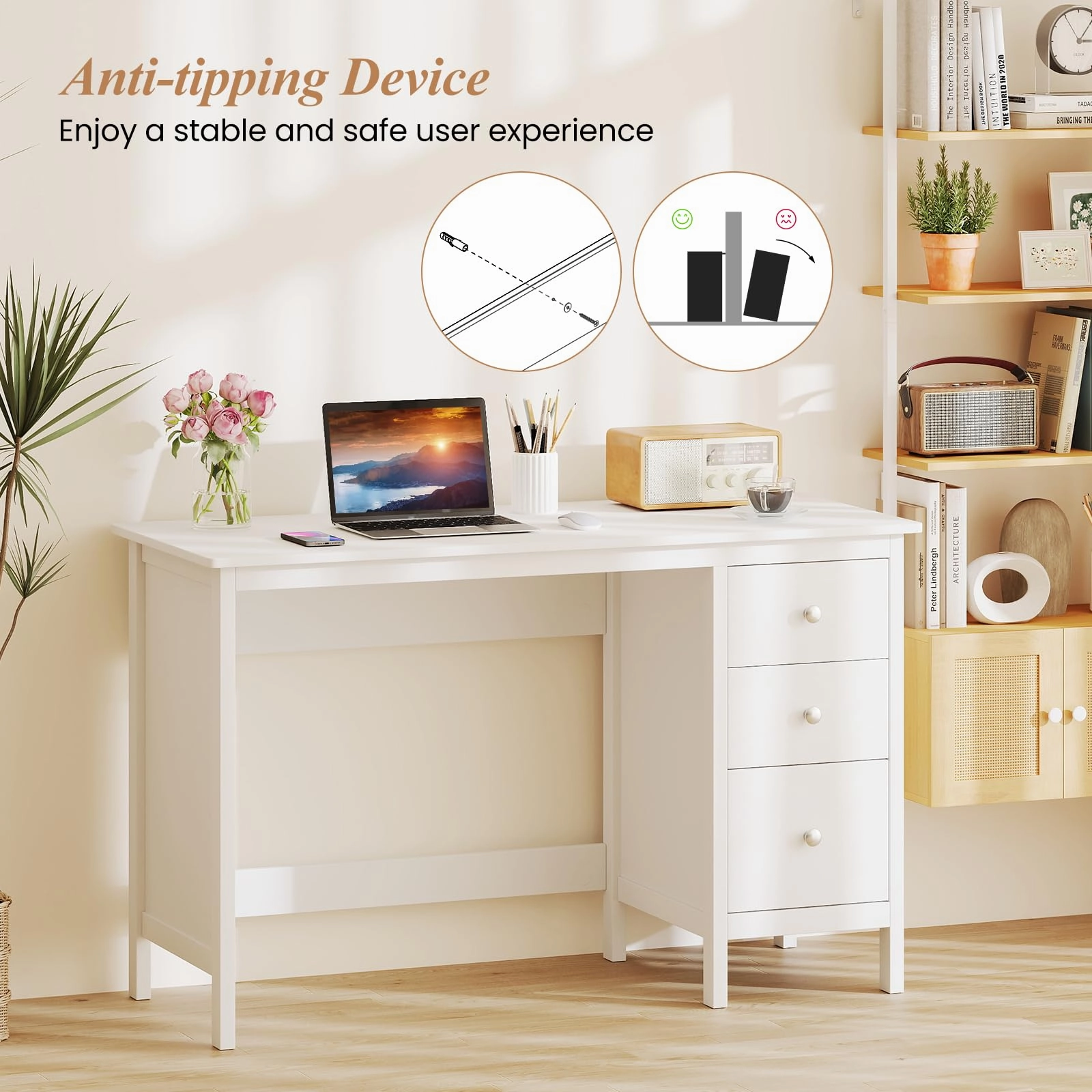 Giantex 48 Inch White Desk with Drawers