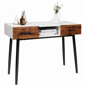 Giantex 48" Console Table, Industrial Style Sofa Table w/ 2 Drawers & Middle Open Shelf cowhide rug, animal hide rug