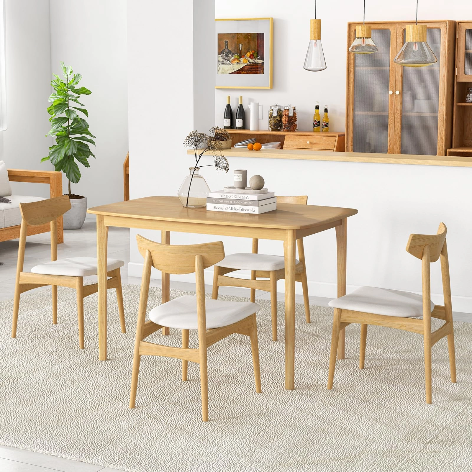 Giantex 48" L Rectangular Wooden Dining Table, Solid Rubber Wood Kitchen Table (Natural)
