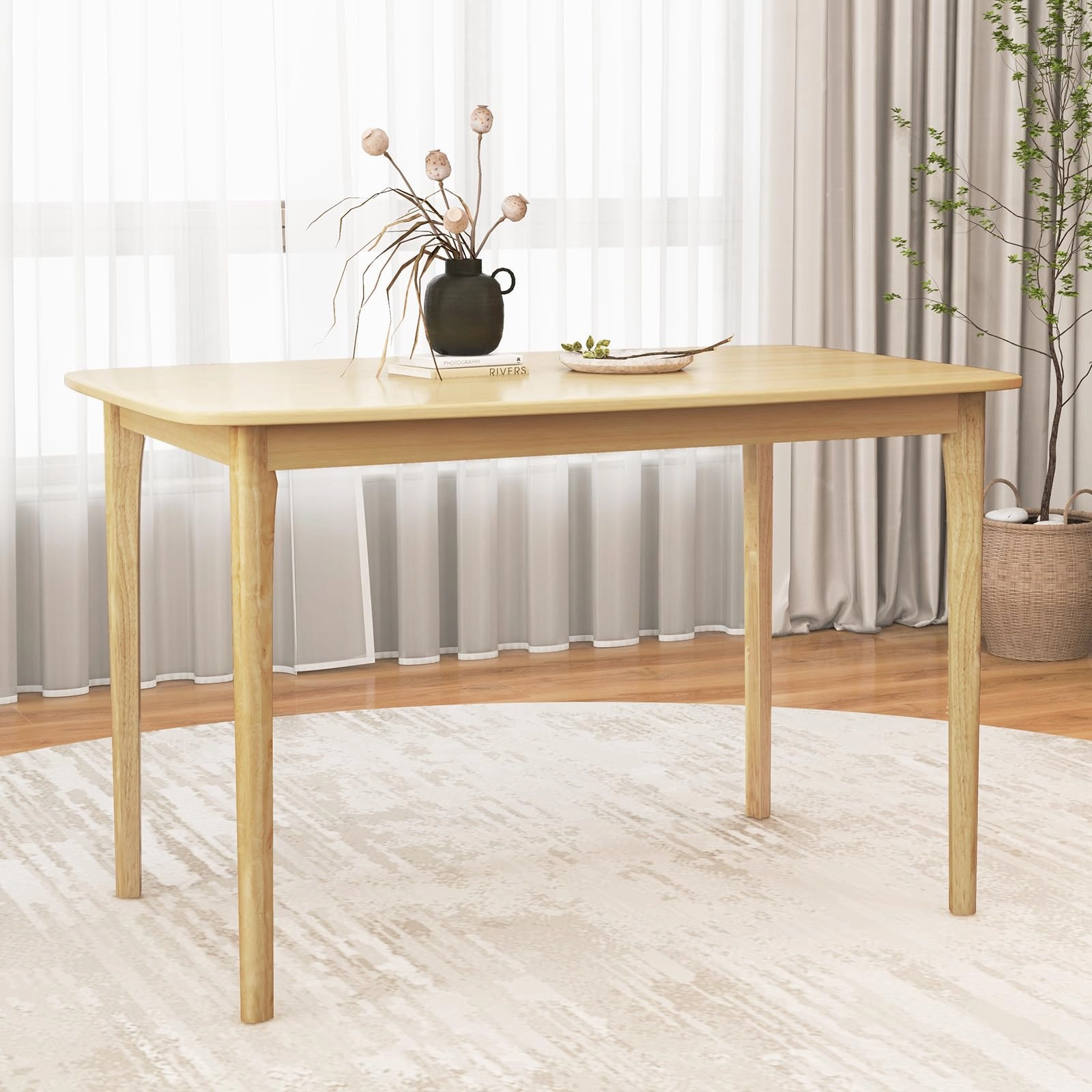 Giantex 48" L Rectangular Wooden Dining Table, Solid Rubber Wood Kitchen Table (Natural)