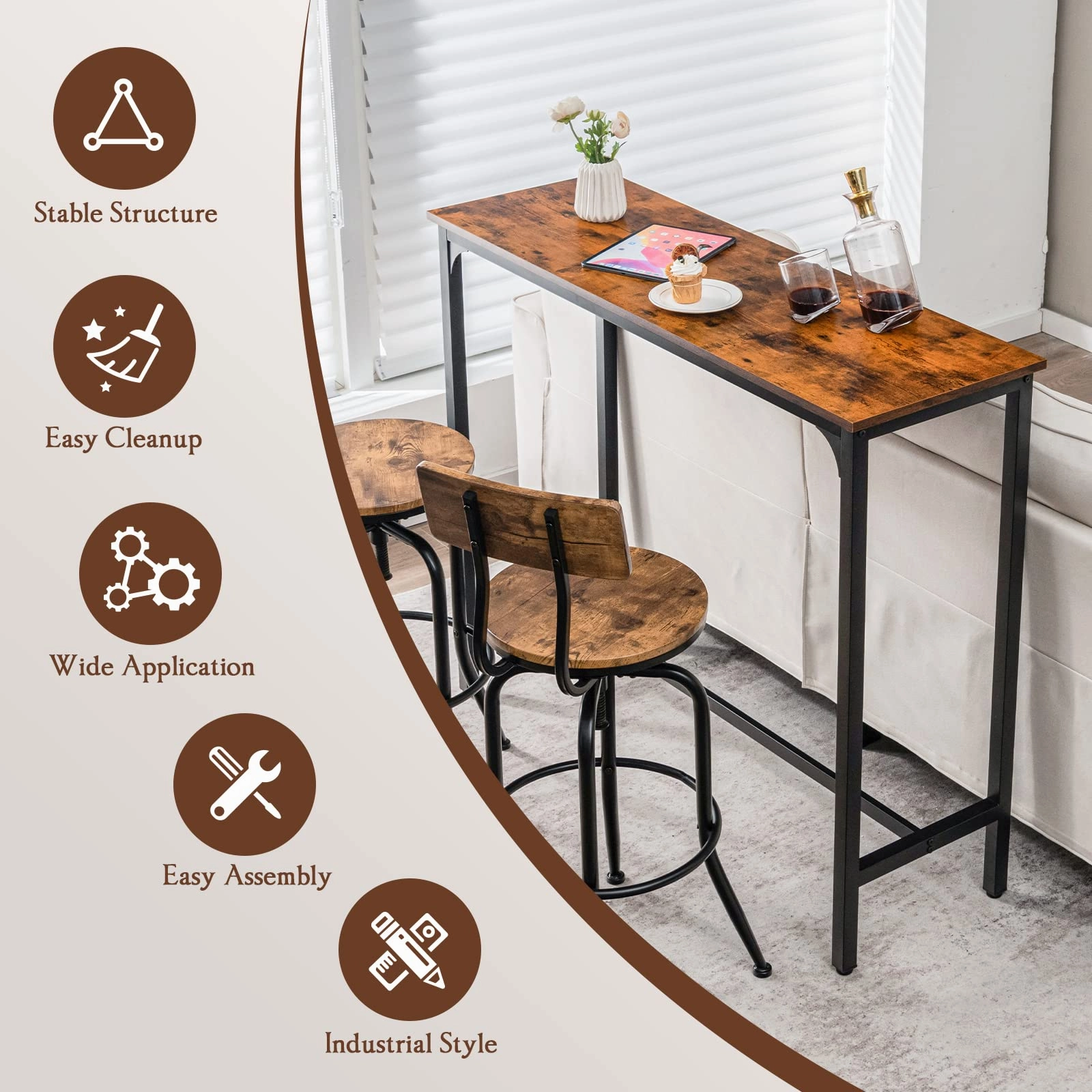Giantex 48" Narrow Console Table - Long Bar Table, Rectangular Kitchen Dining Table